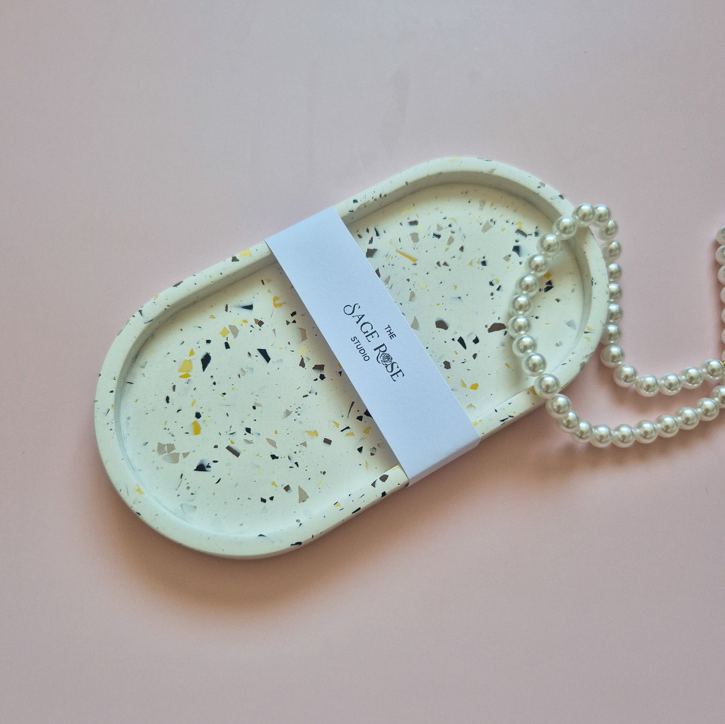 Oval natural terrazzo trinket tray
