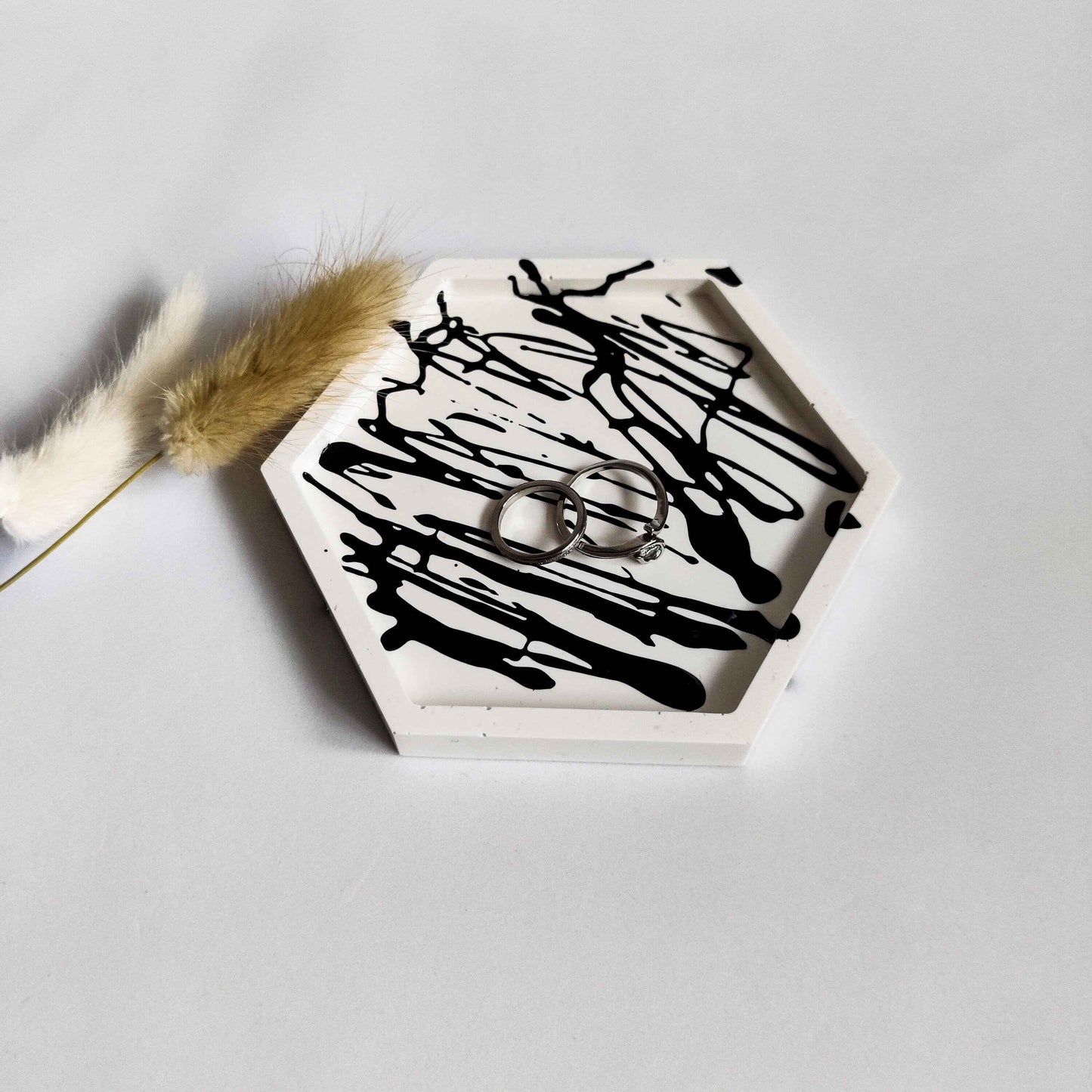 Splatter hexagonal trinket dish for entry table, jewellery tray