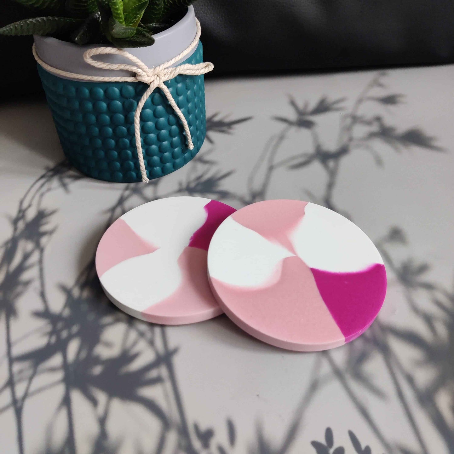 Pink coasters set of 2 or 4, aesthetic room decor for teens