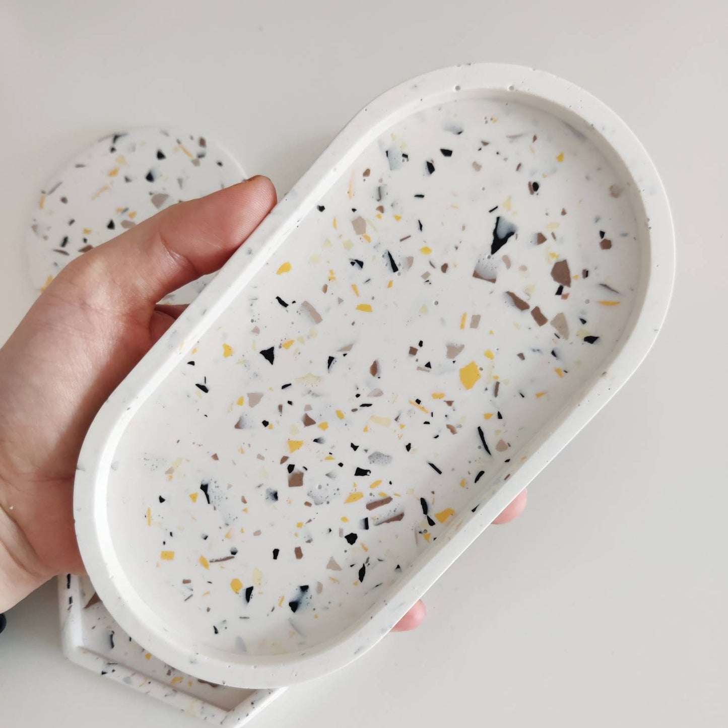 Oval natural terrazzo trinket tray