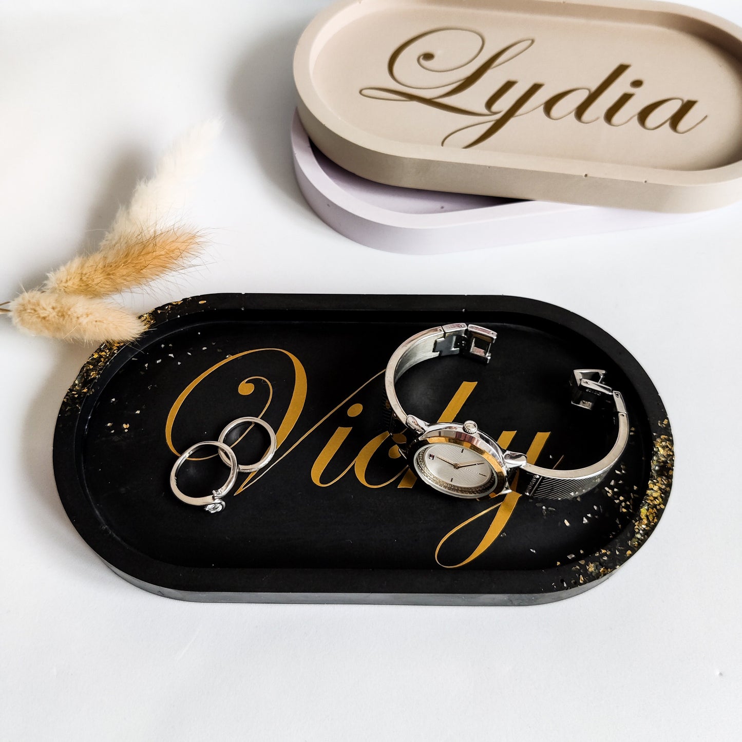 Personalised oval decorative trinket tray with name gift for best friend, gifts for teachers or nurses, catch all vanity dish, desk decor