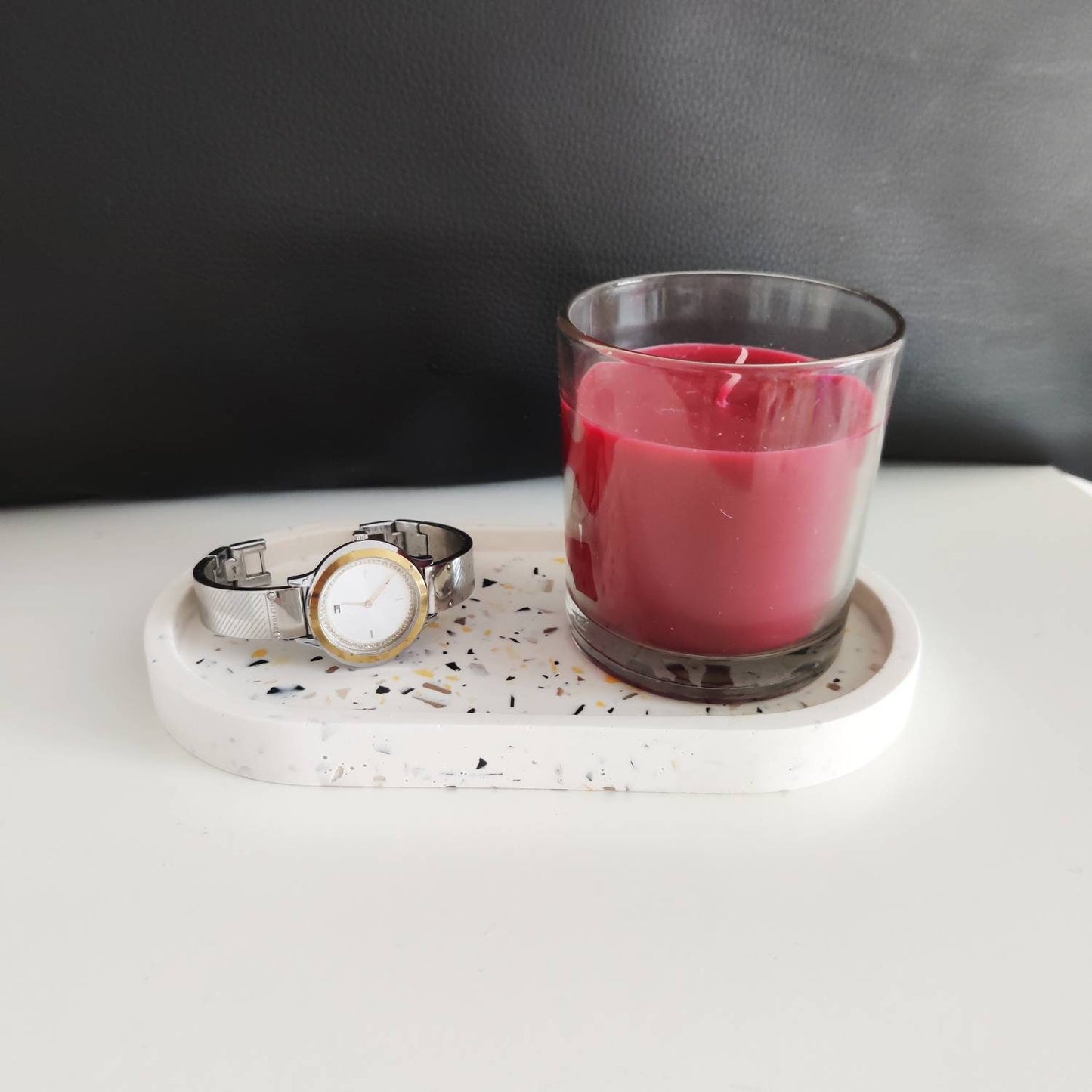 Oval natural terrazzo trinket tray