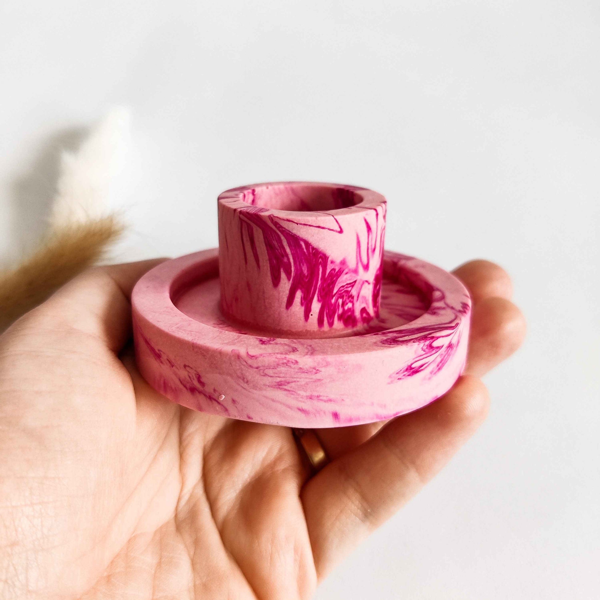 Pink candlestick holder, marble taper candle holder