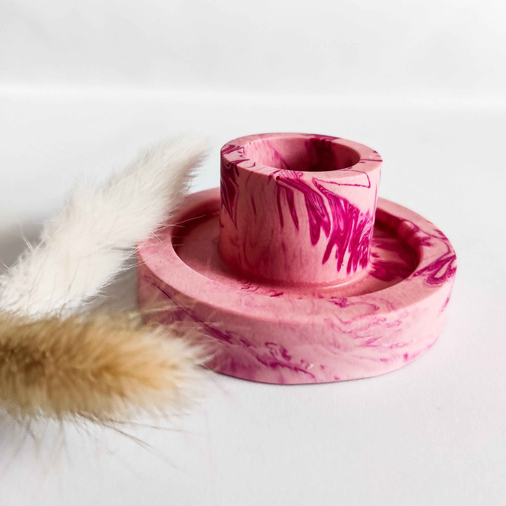 Pink candlestick holder, marble taper candle holder