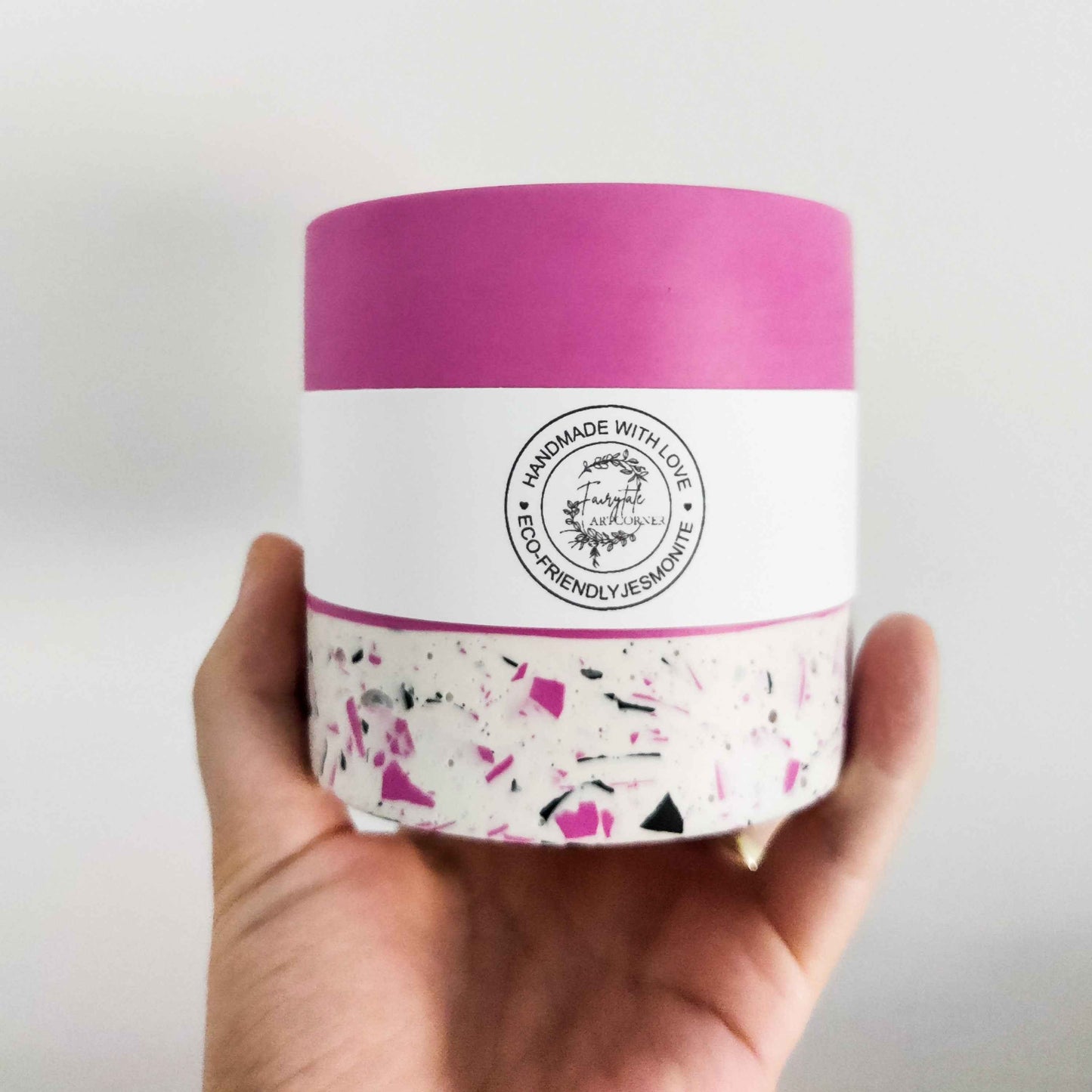 Half terrazzo vivid pink pen pot, marble toothbrush makeup brush holder