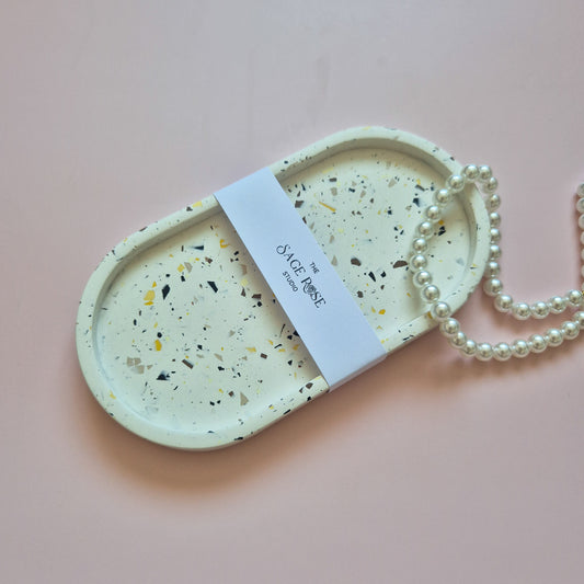 Oval natural terrazzo trinket tray