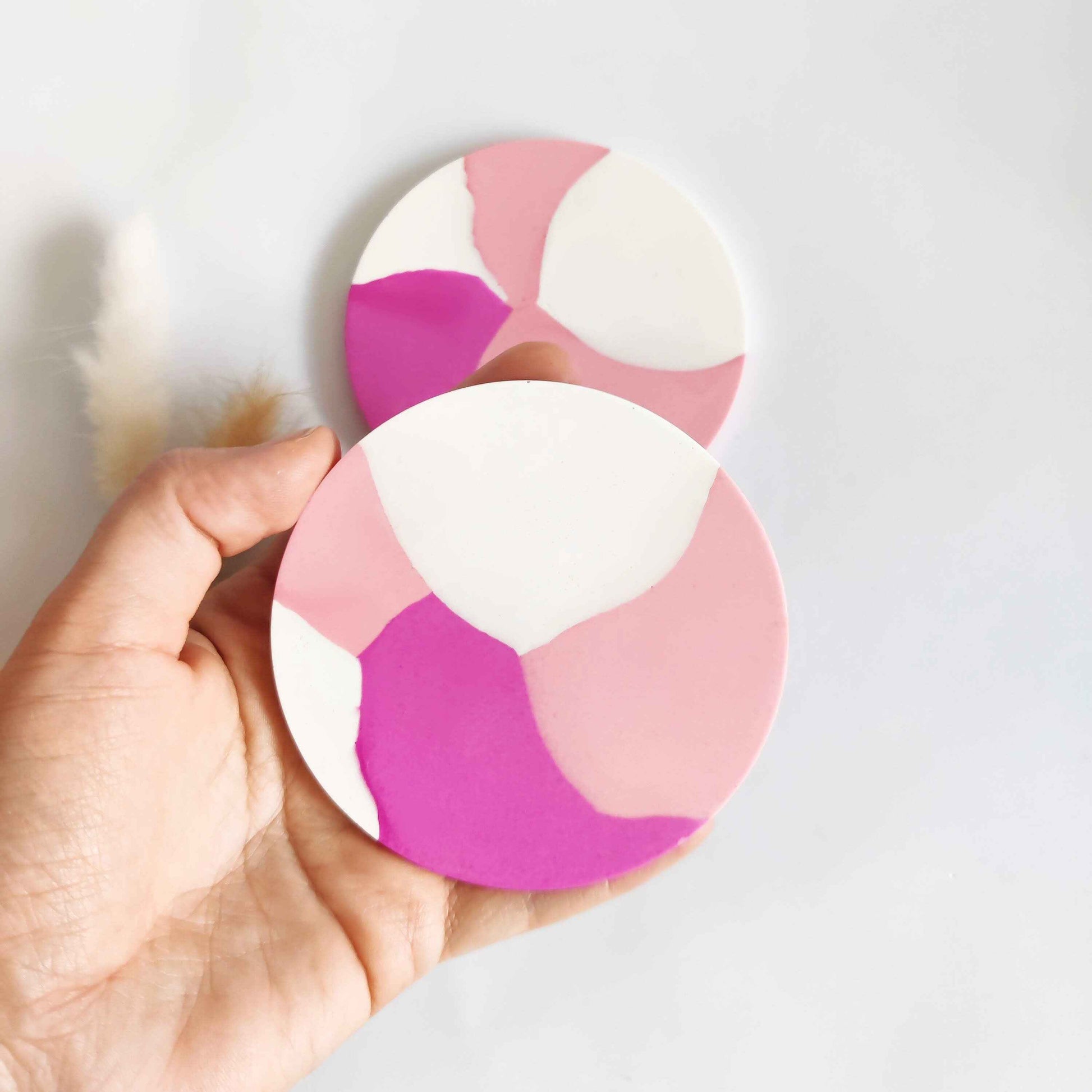 Pink coasters set of 2 or 4, aesthetic room decor for teens