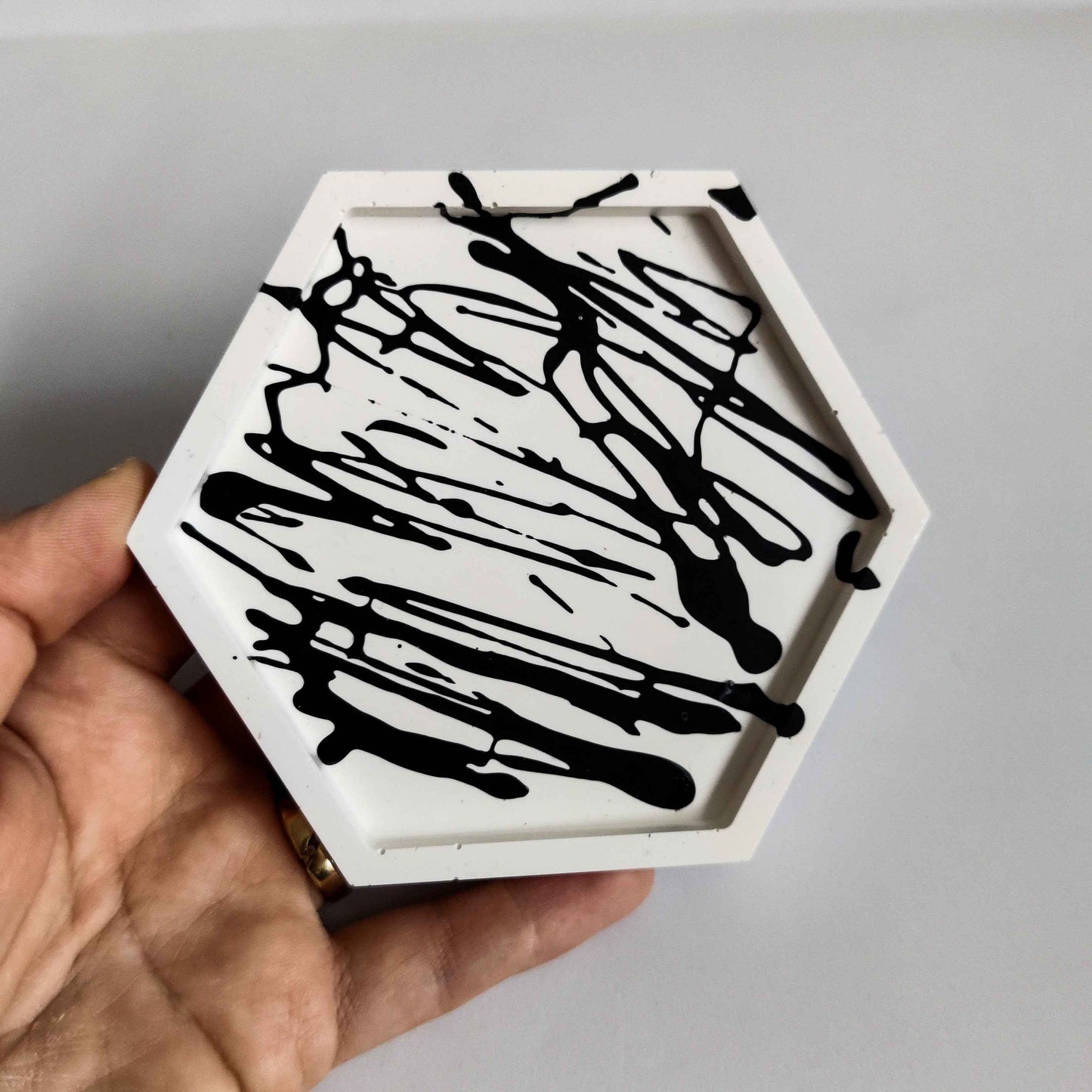 Splatter hexagonal trinket dish for entry table, jewellery tray