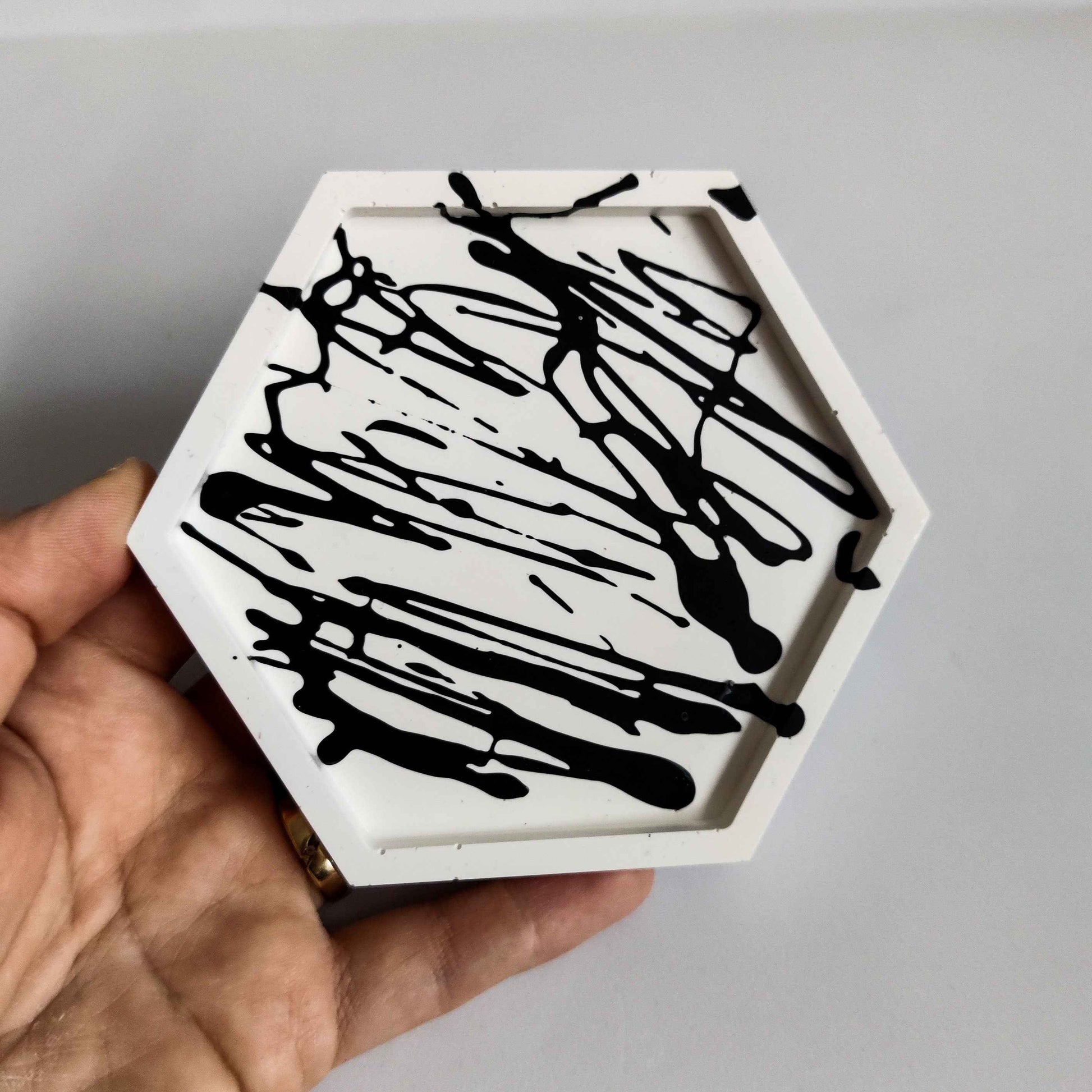 Splatter hexagonal trinket dish for entry table, jewellery tray