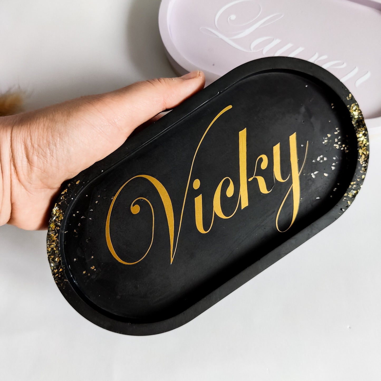 Personalised oval decorative trinket tray with name gift for best friend,  gifts for teachers or nurses, catch all vanity dish, desk decor