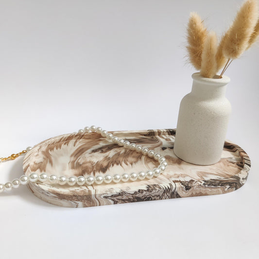 Medium size oval tray, marble design/sage green