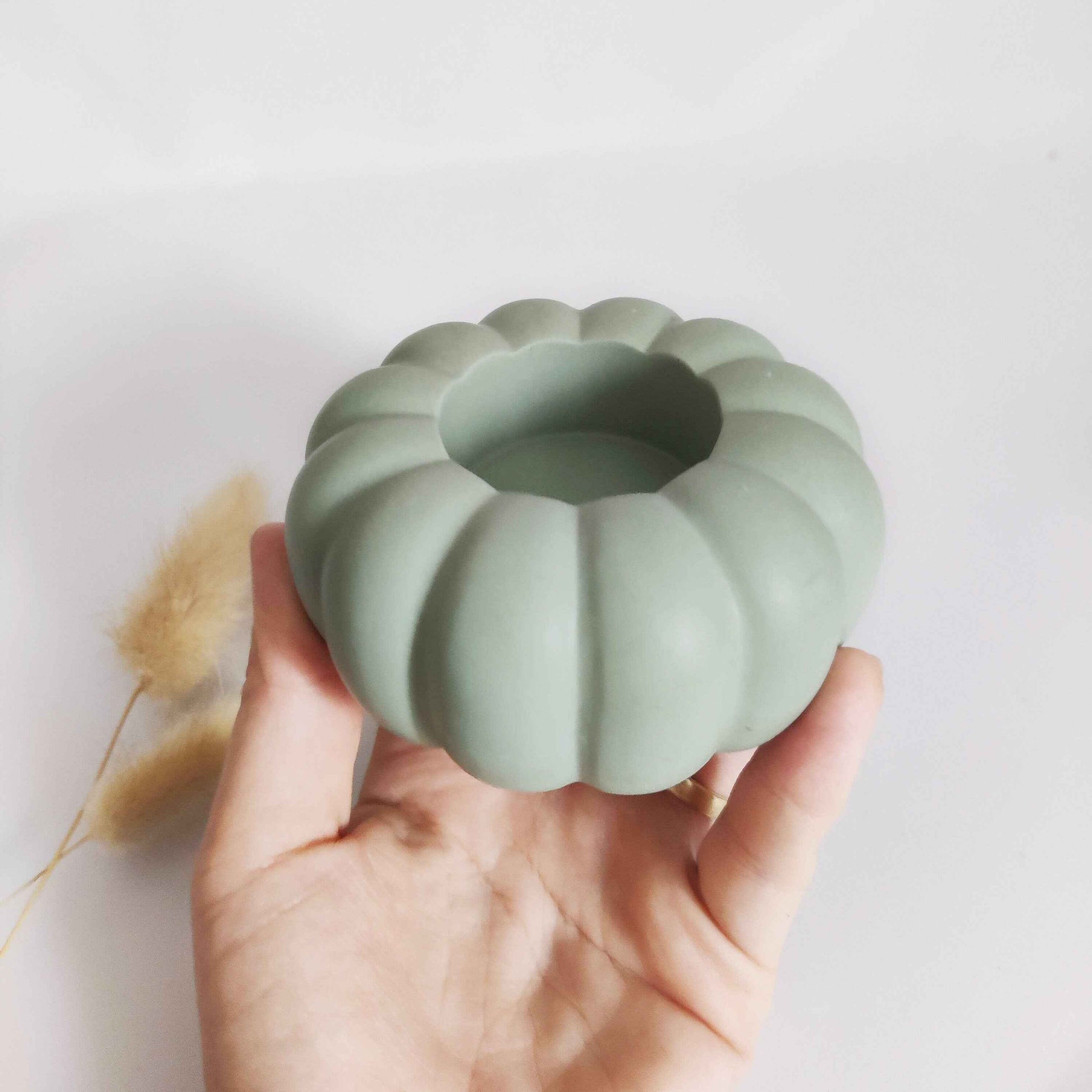 Pumpkin tealight candle holder- orange and sage green