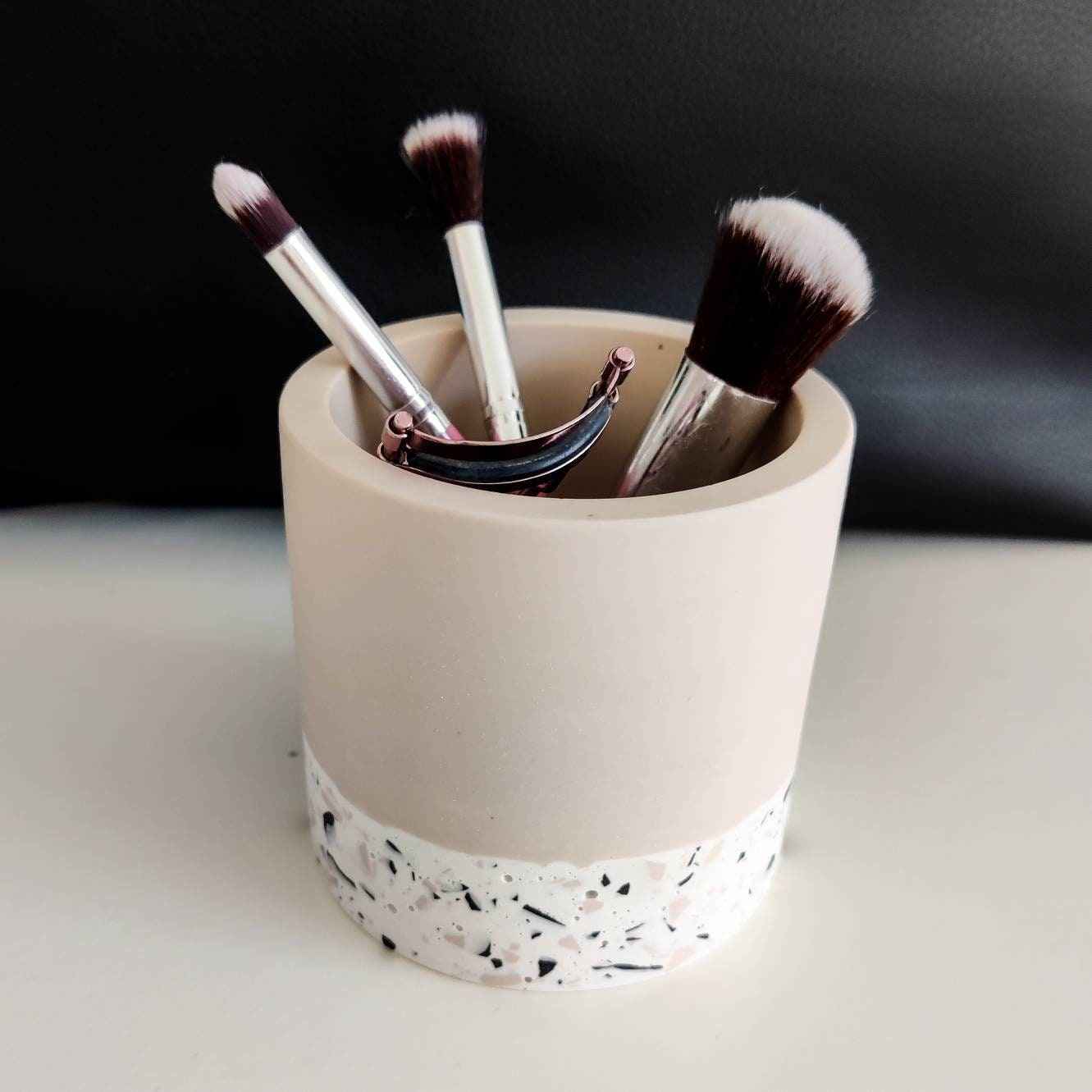 Half Terrazzo pen pot, make up brushes holder gift for her pink, sage green, beige