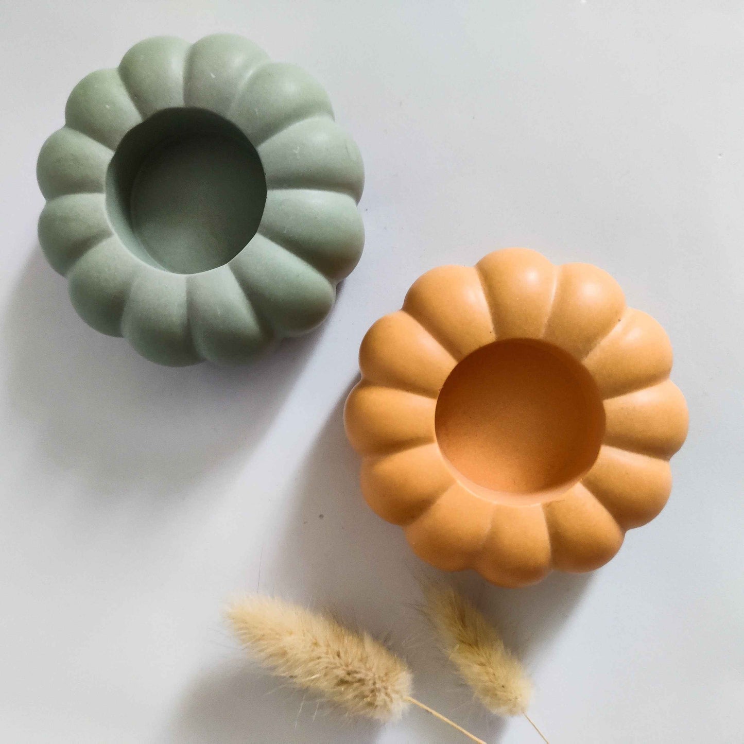 Pumpkin tealight candle holder- orange and sage green