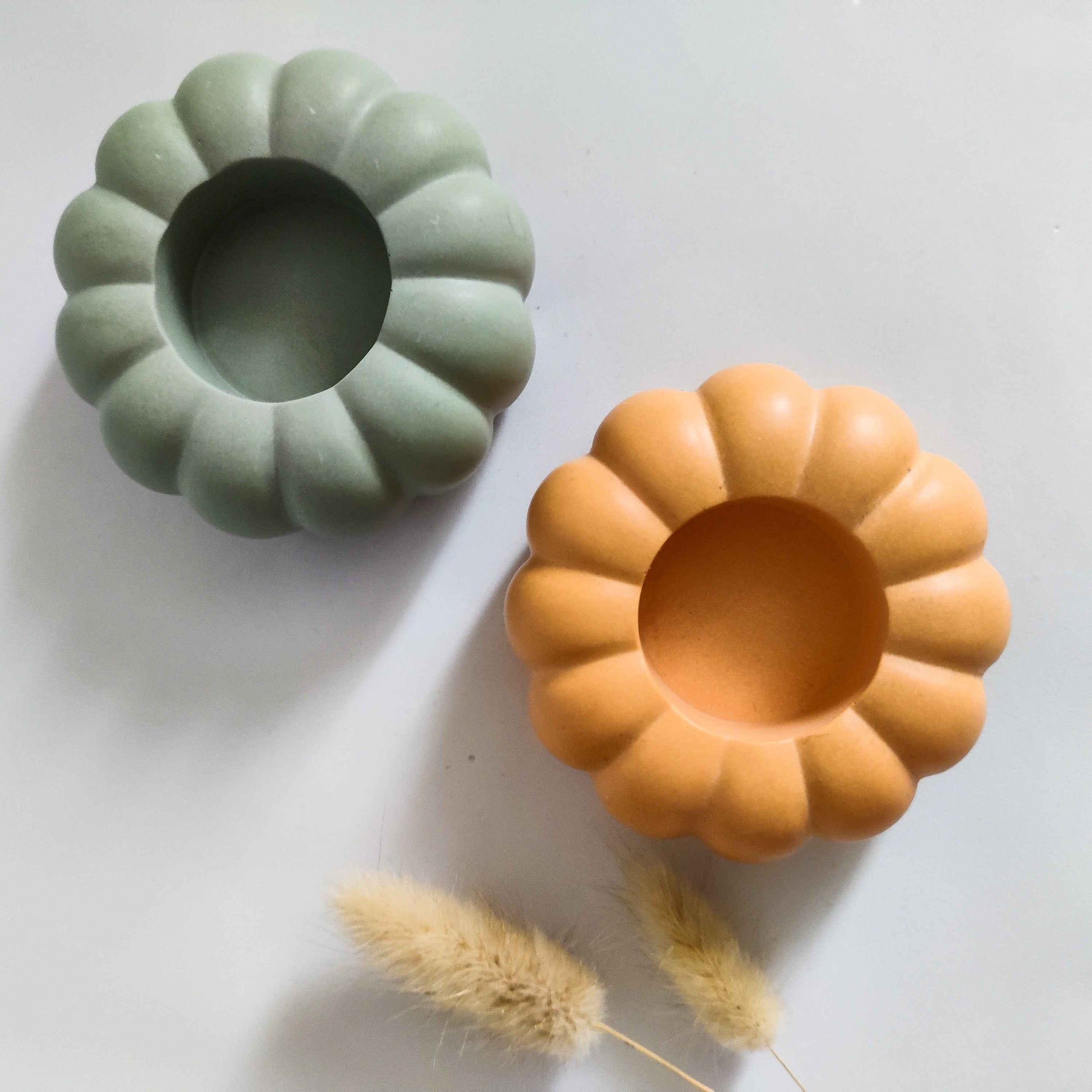 Pumpkin tealight candle holder- orange and sage green