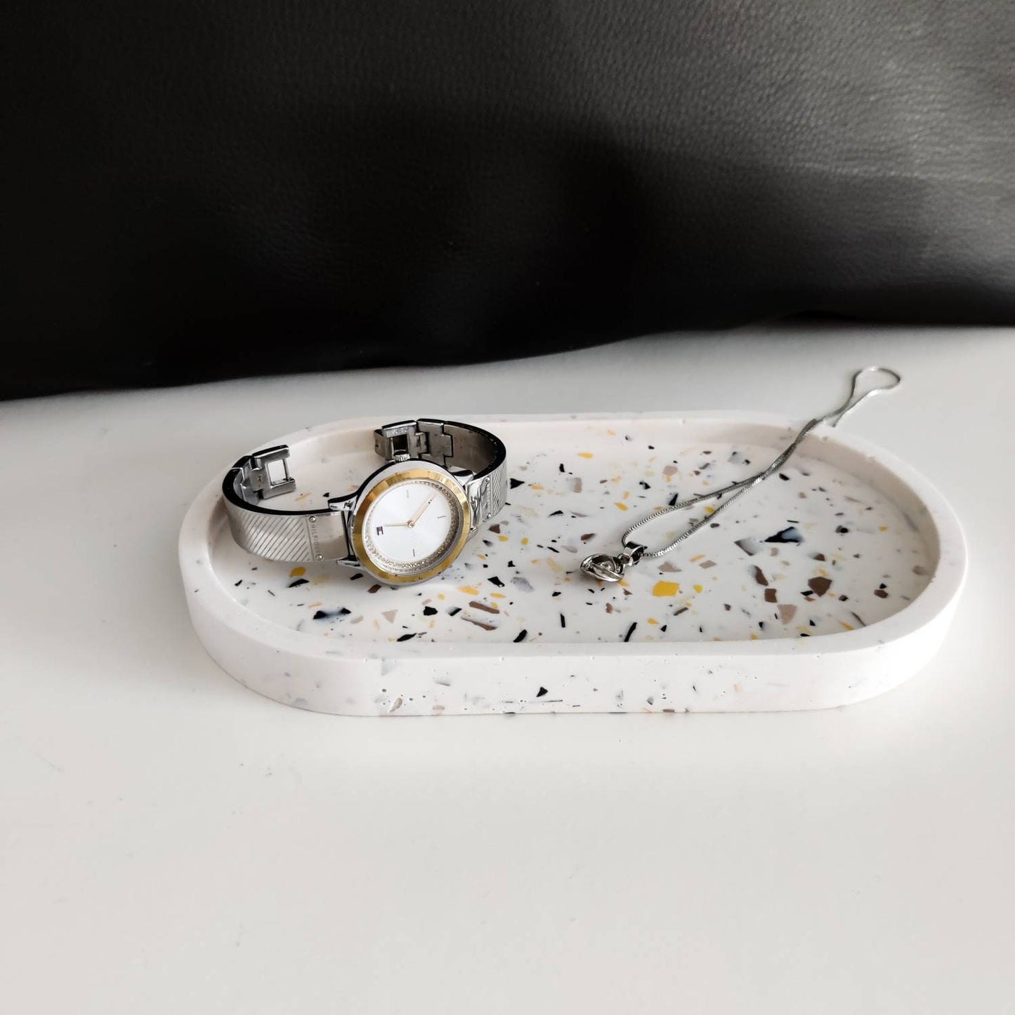 Oval natural terrazzo trinket tray