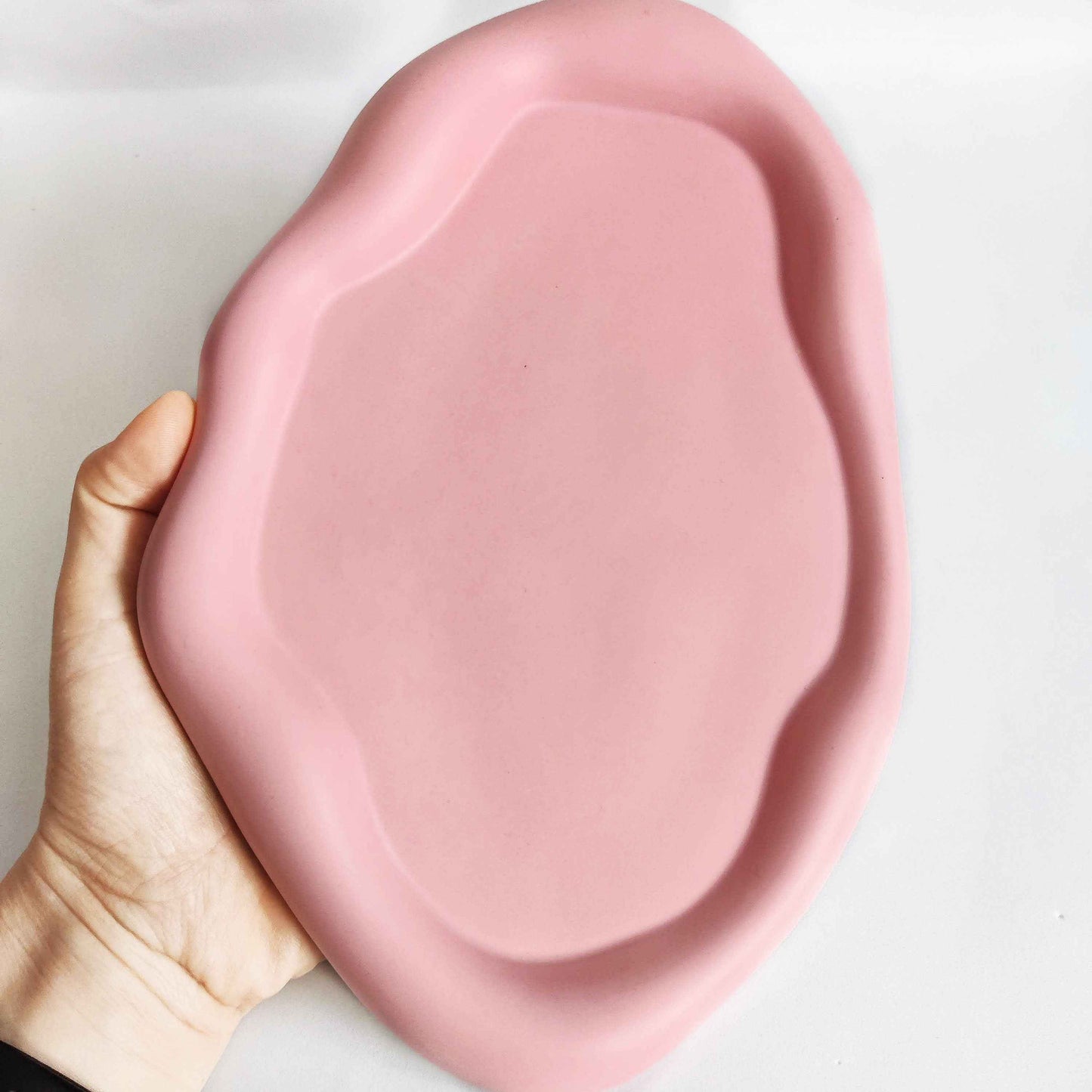 Pink cloud decorative tray for coffee table,large concrete style trinket dish