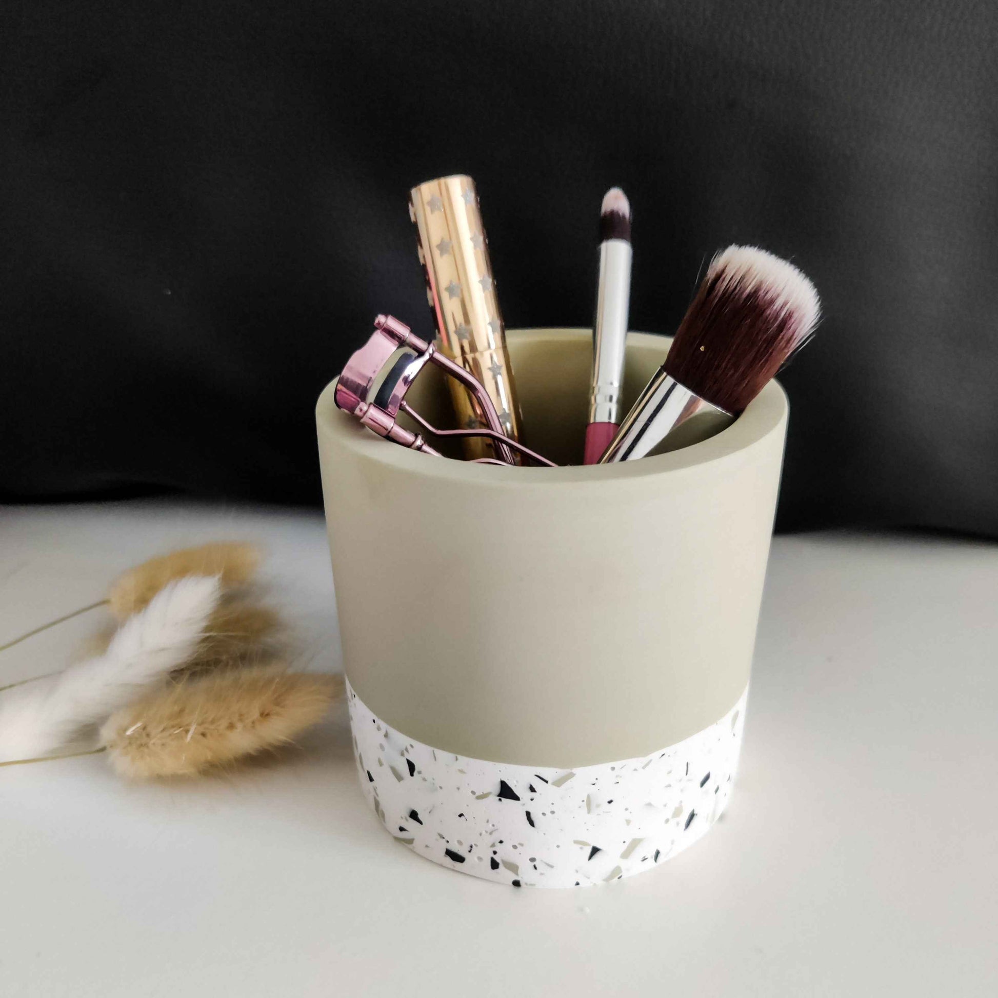 Half Terrazzo pen pot, make up brushes holder gift for her pink, sage green, beige