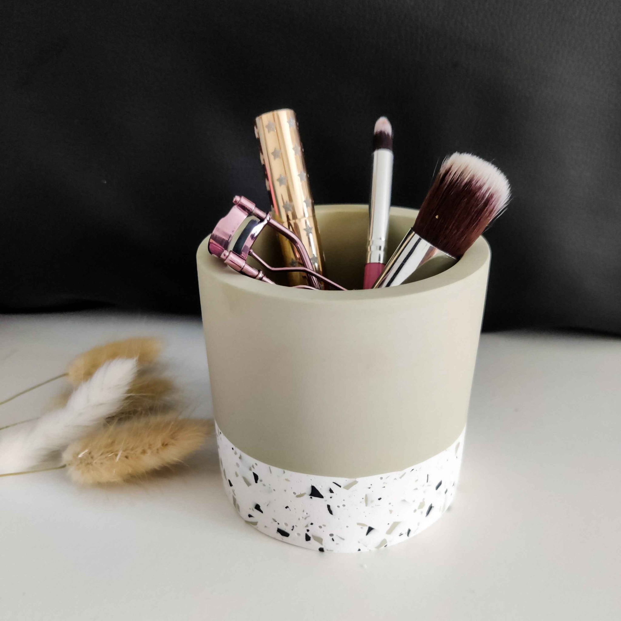 Half Terrazzo pen pot, make up brushes holder gift for her pink, sage green, beige