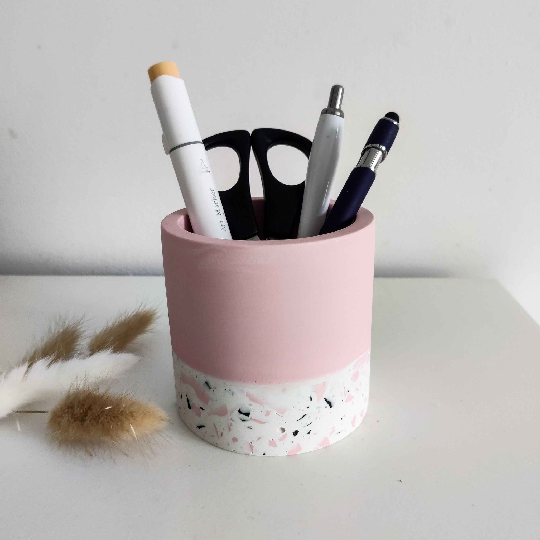 Half Terrazzo pen pot, make up brushes holder gift for her pink, sage green, beige