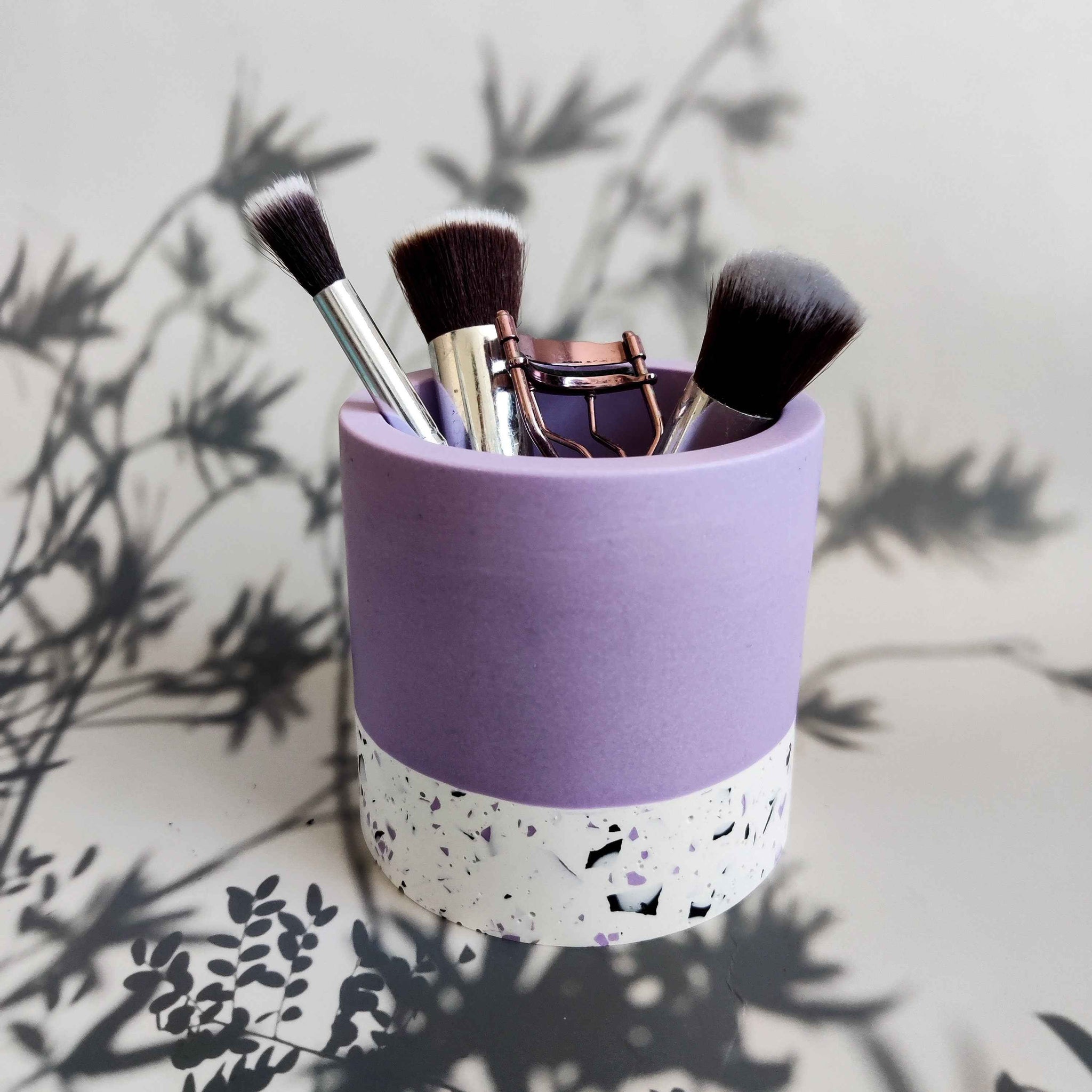 Half Terrazzo pen pot teal or purple, make up brushes holder