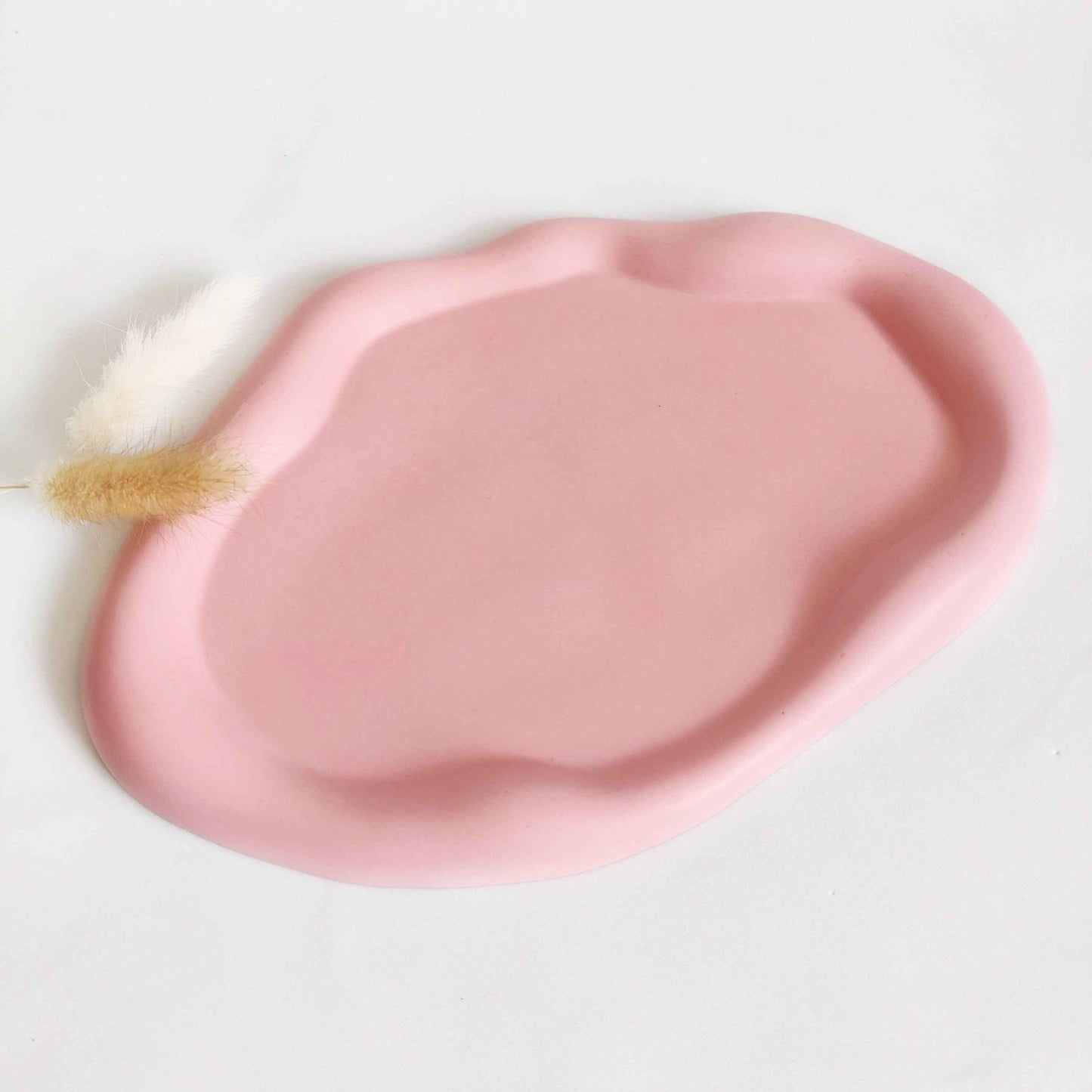 Pink cloud decorative tray for coffee table,large concrete style trinket dish