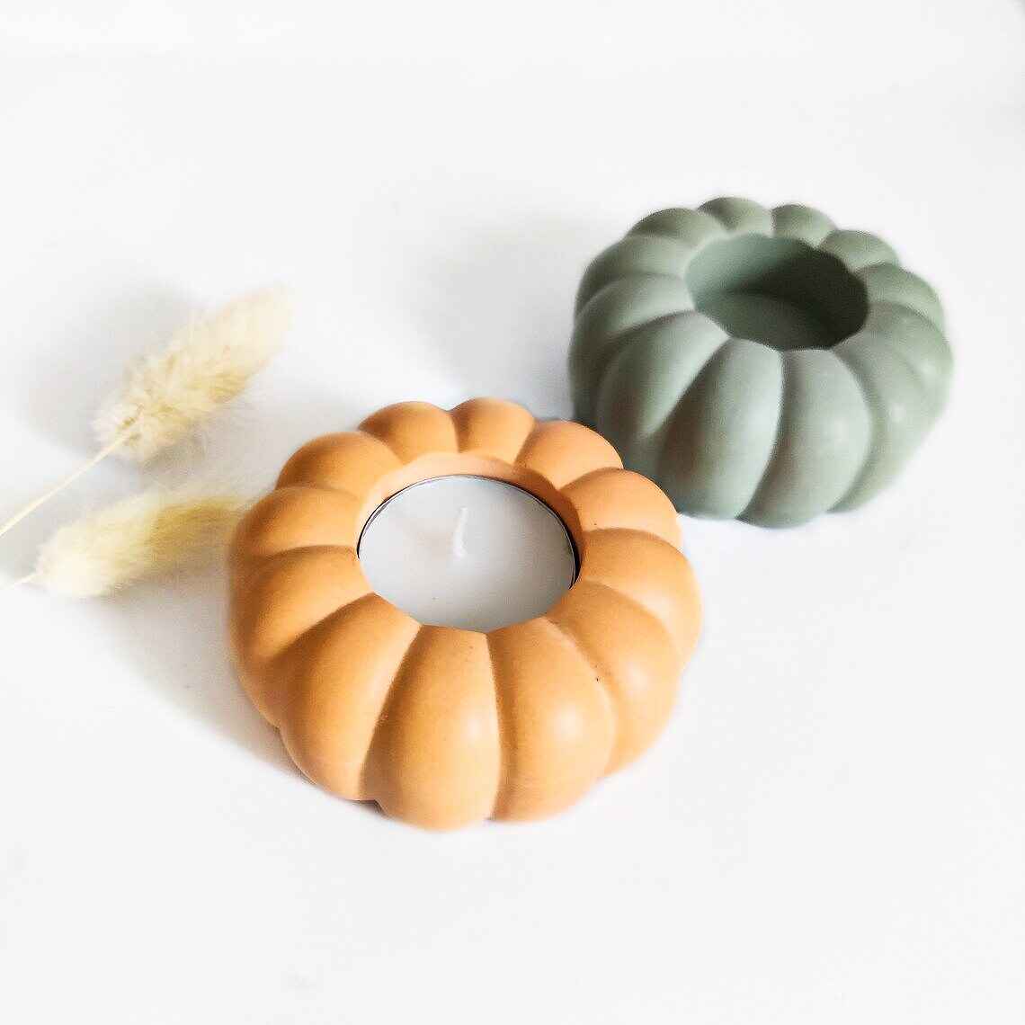 Pumpkin tealight candle holder- orange and sage green