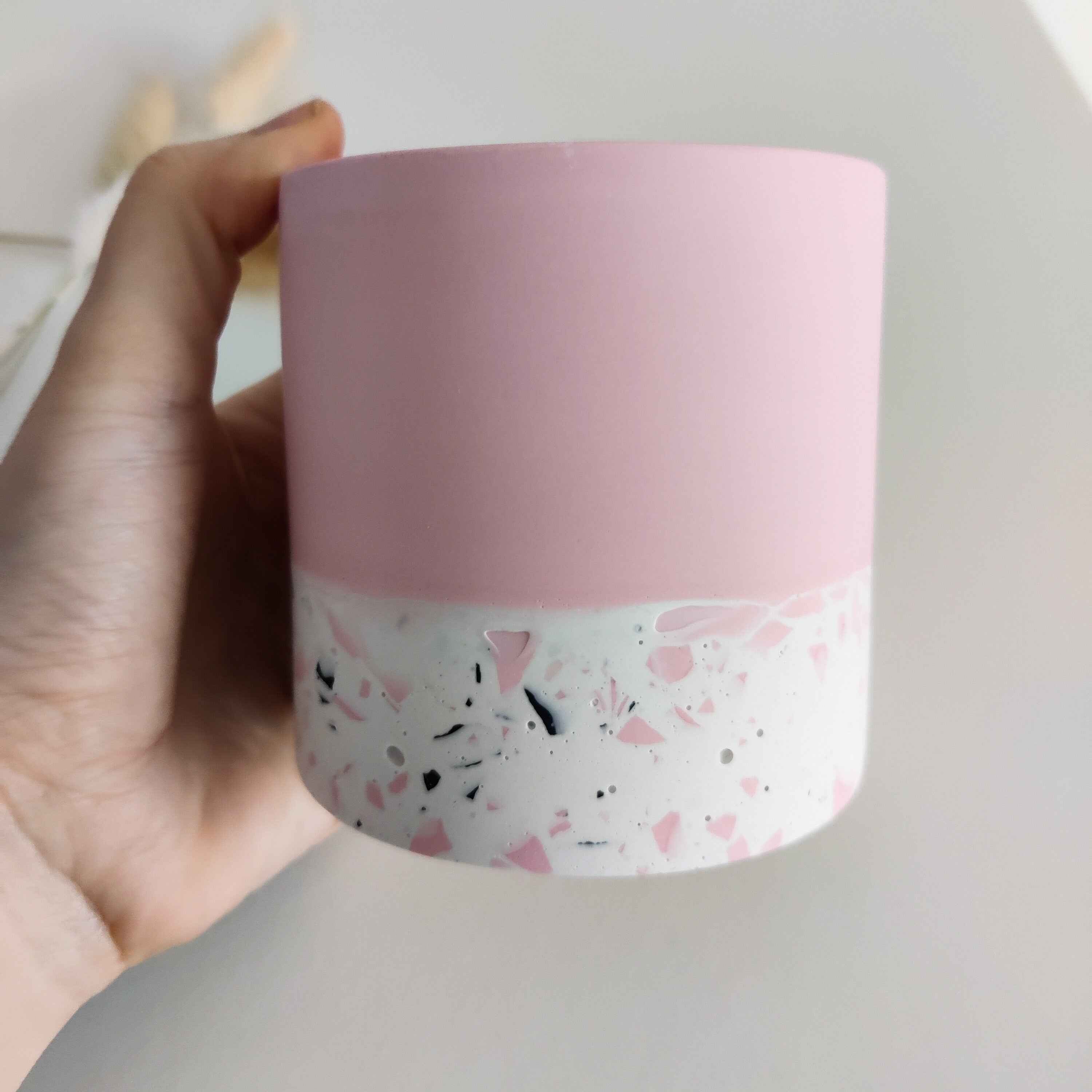 Half Terrazzo pen pot, make up brushes holder gift for her pink, sage green, beige