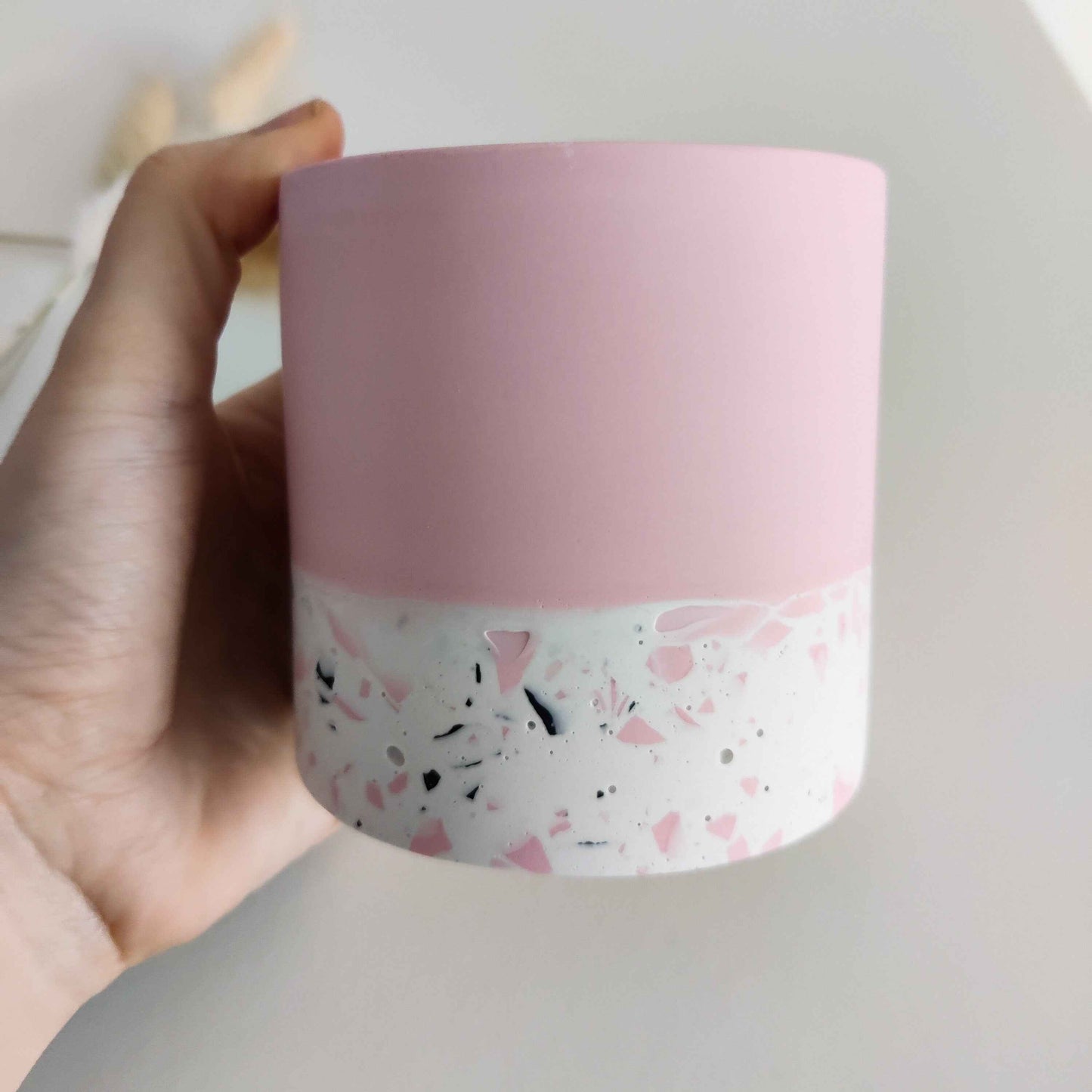 Half Terrazzo pen pot, make up brushes holder gift for her pink, sage green, beige