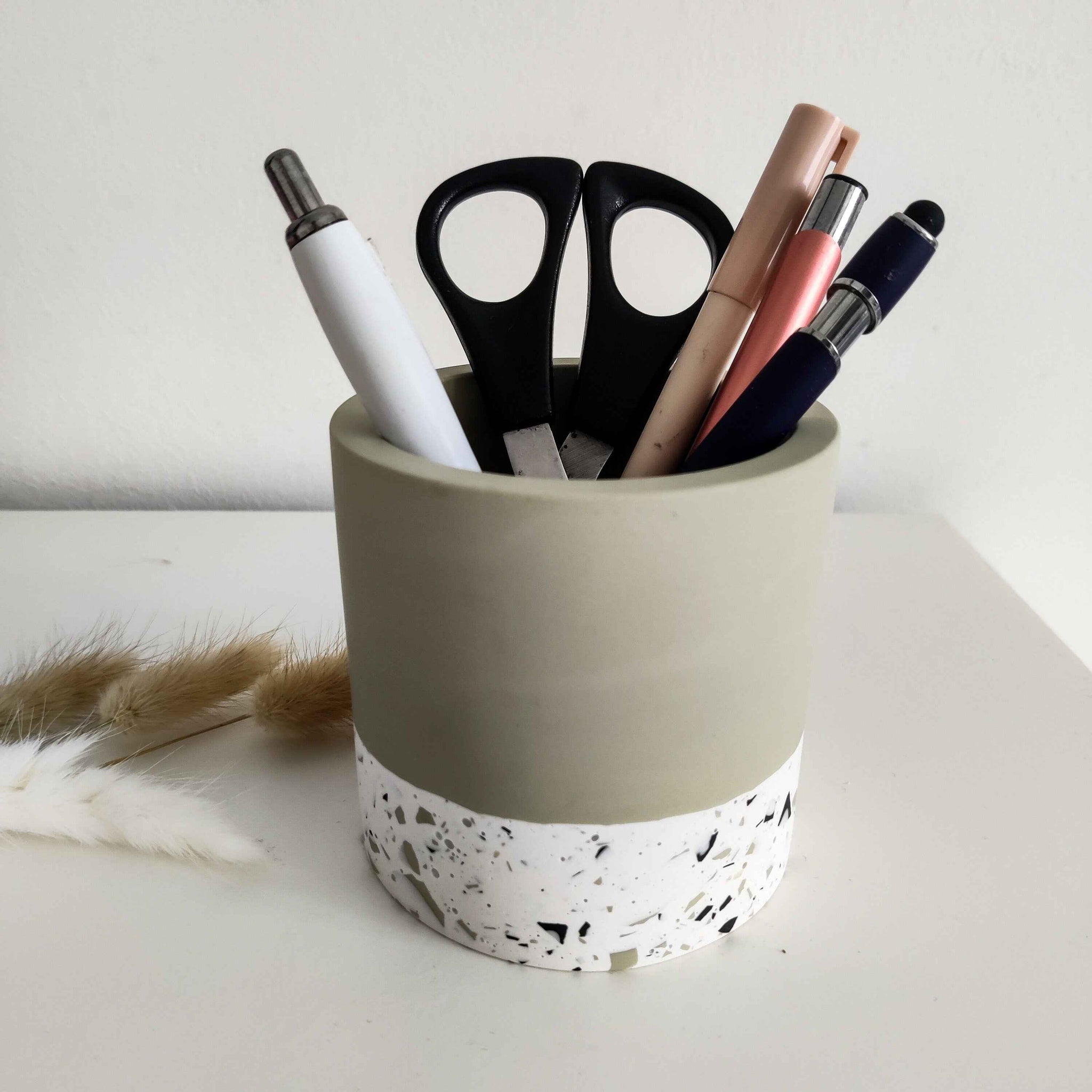 Half Terrazzo pen pot, make up brushes holder gift for her pink, sage green, beige