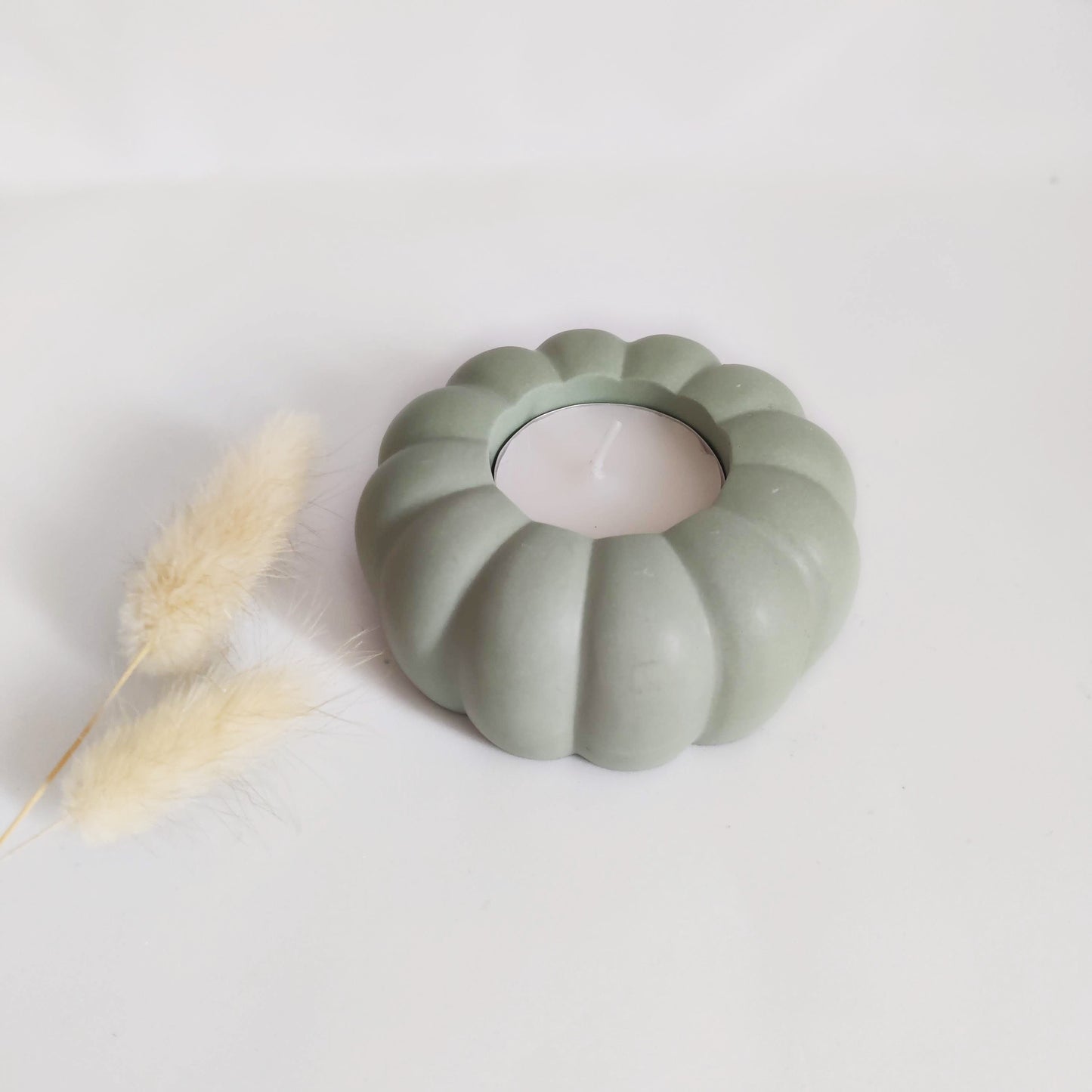 Pumpkin tealight candle holder- orange and sage green