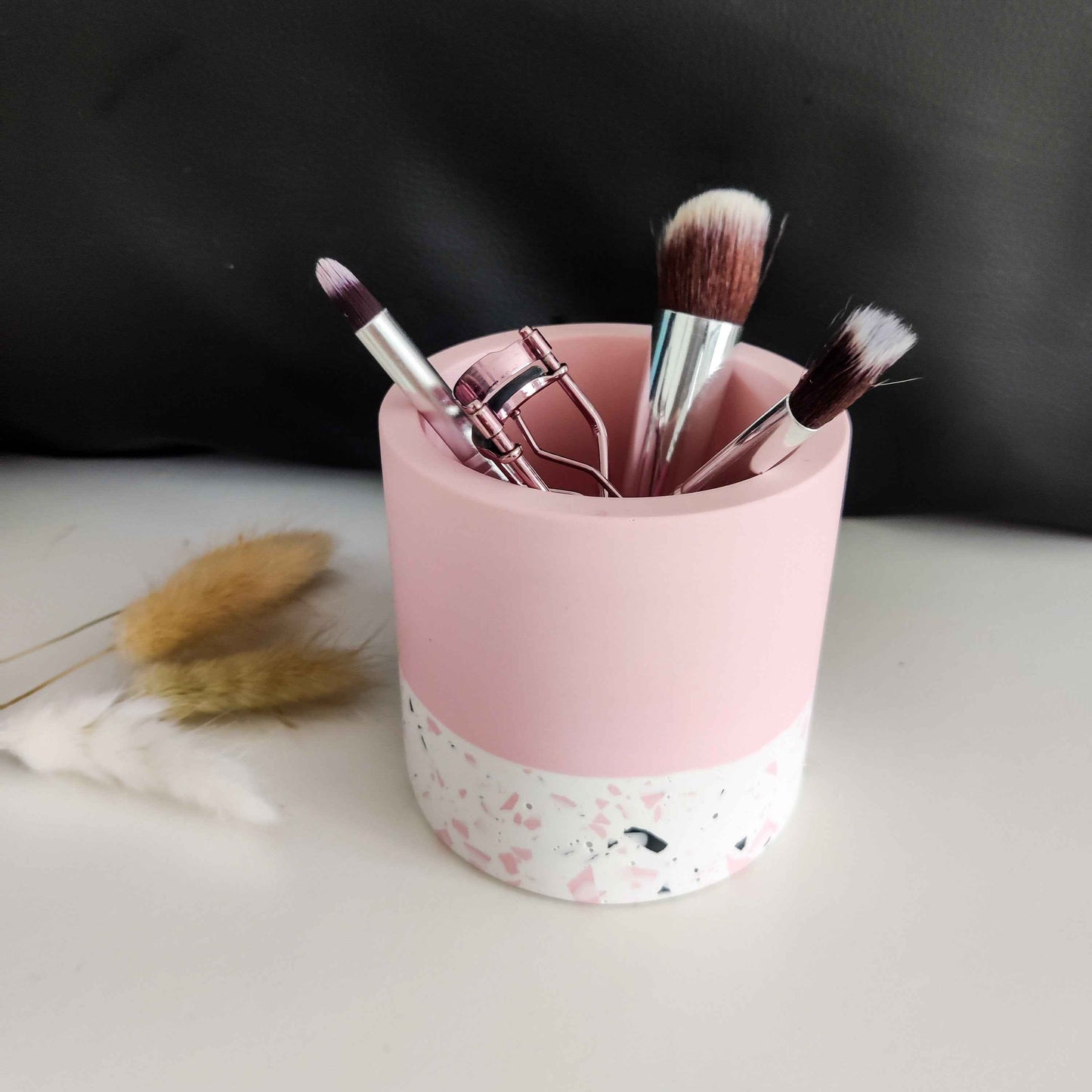 Half Terrazzo pen pot, make up brushes holder gift for her pink, sage green, beige