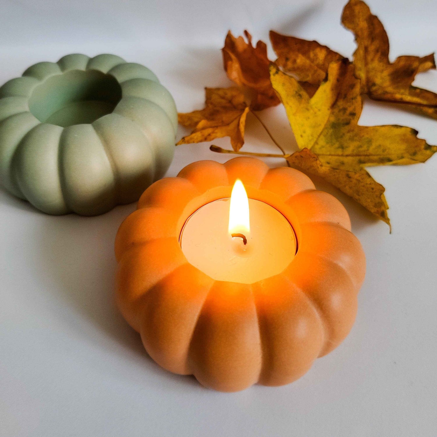 Pumpkin tealight candle holder- orange and sage green