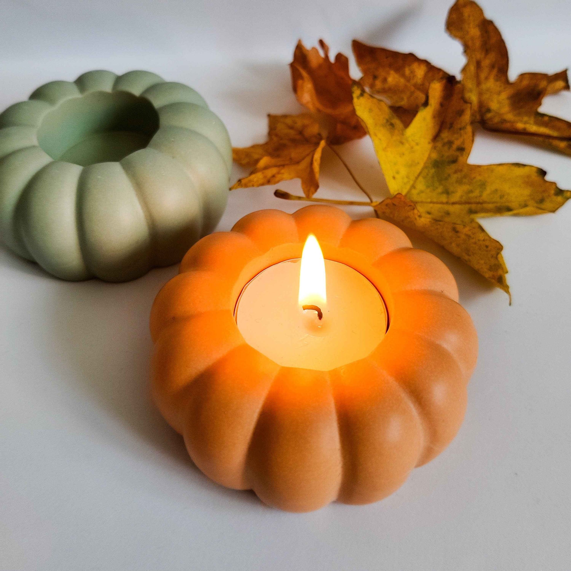 Pumpkin tealight candle holder- orange and sage green