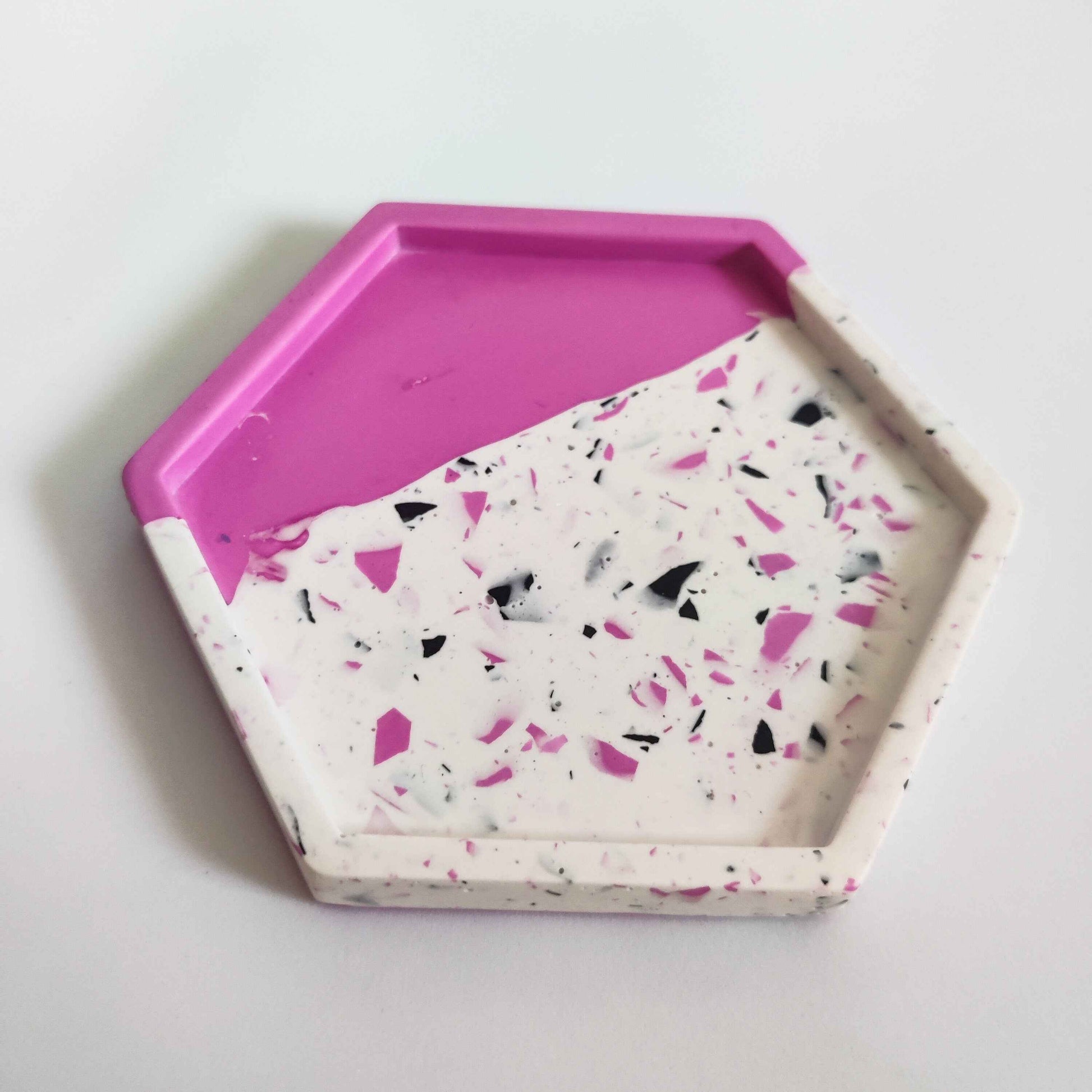 Half terrazzo vivid pink pen pot, marble toothbrush makeup brush holder