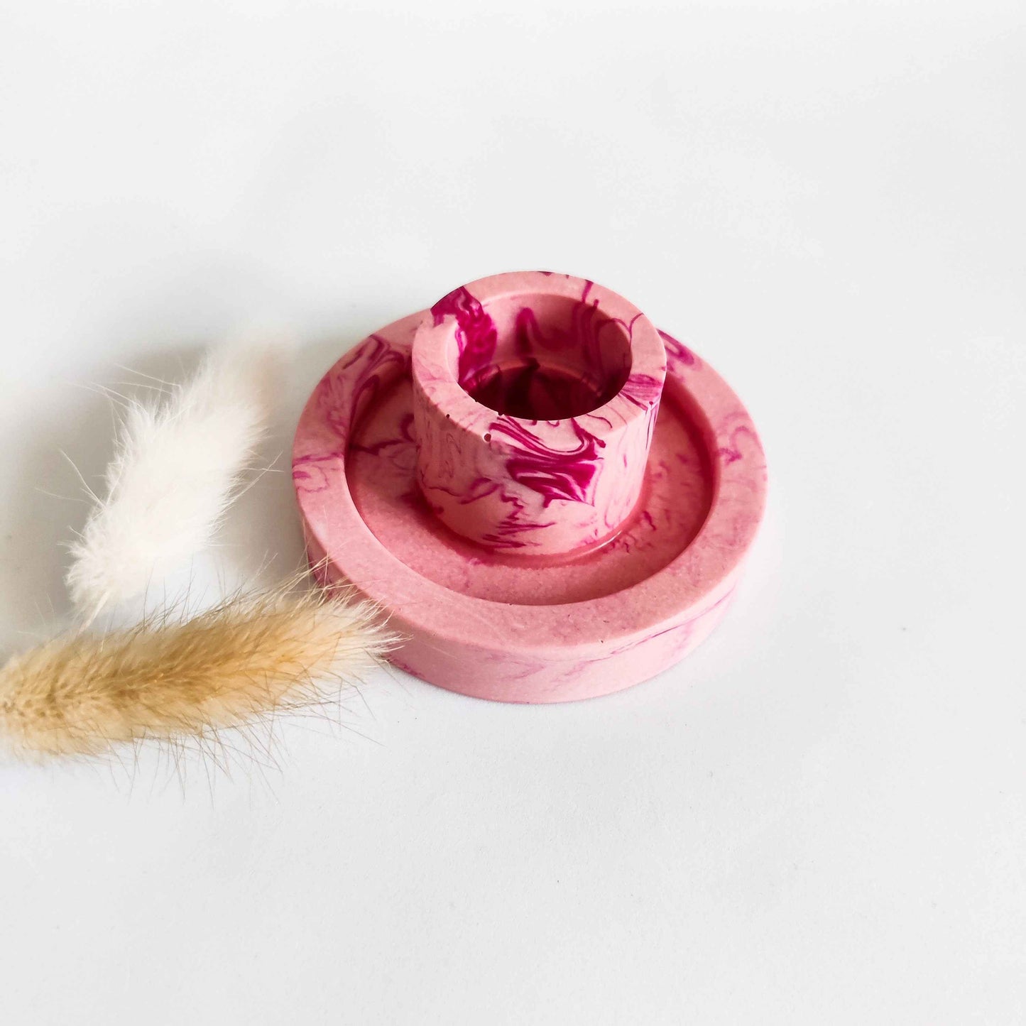 Pink candlestick holder, marble taper candle holder