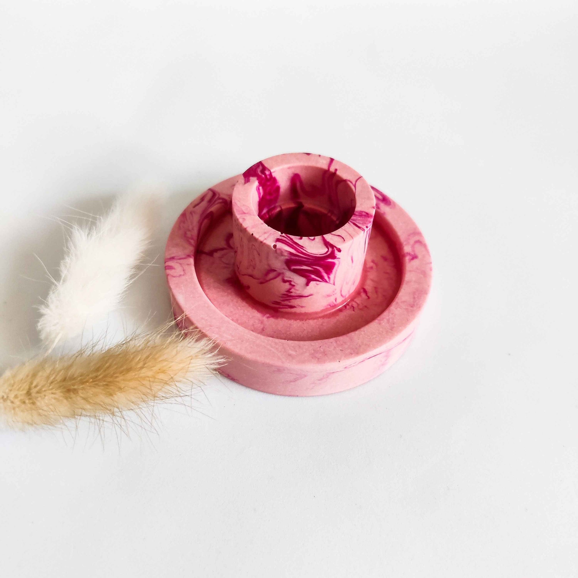 Pink candlestick holder, marble taper candle holder
