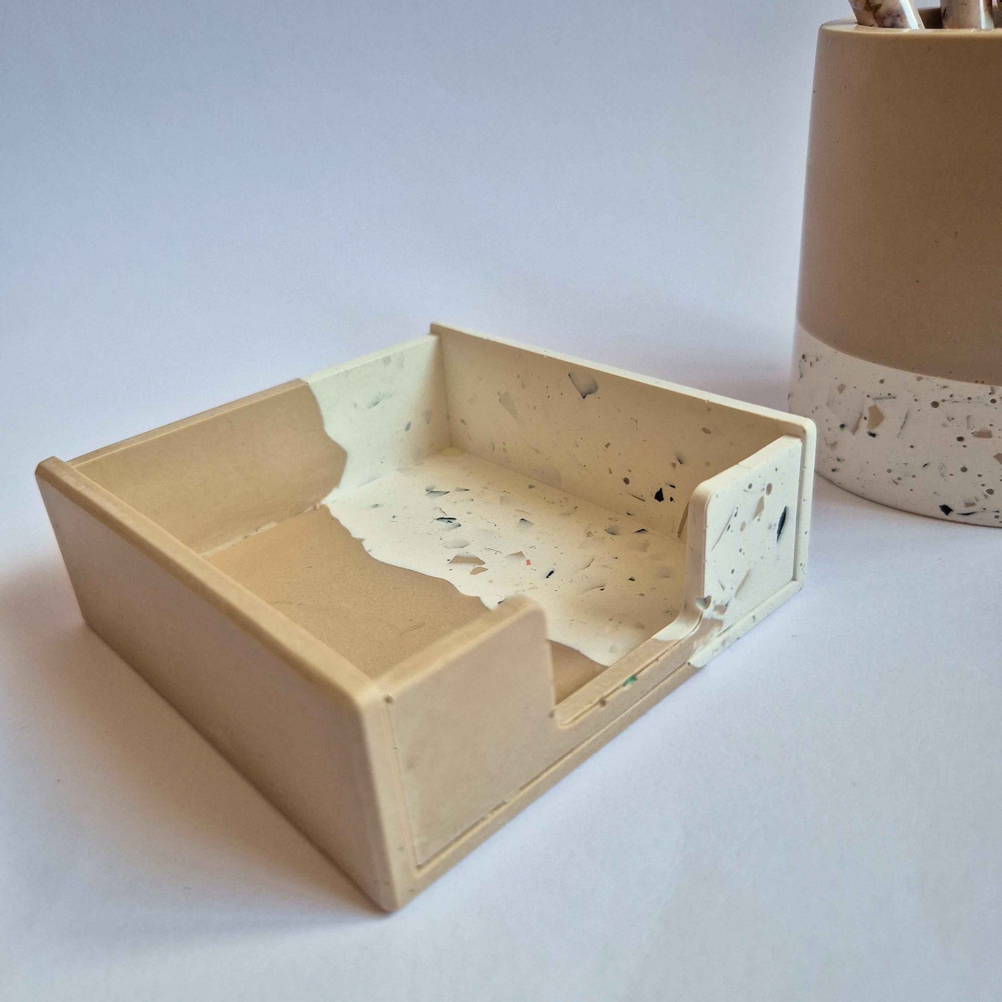 Half Terrazzo Sticky notes holder, memo pad office storage