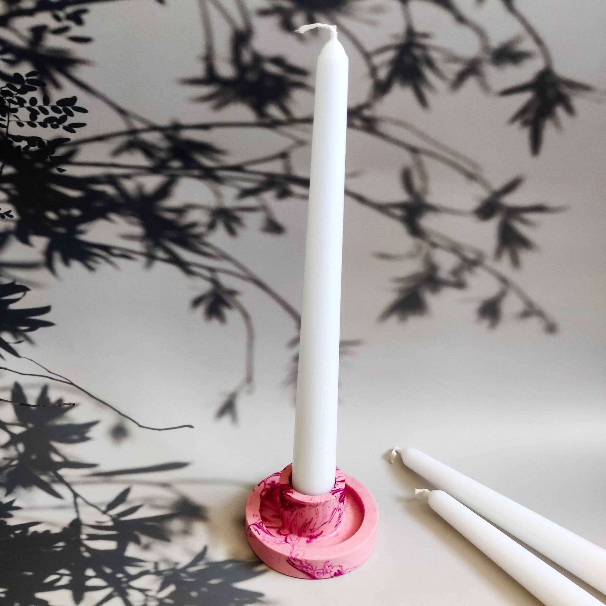 Pink candlestick holder, marble taper candle holder