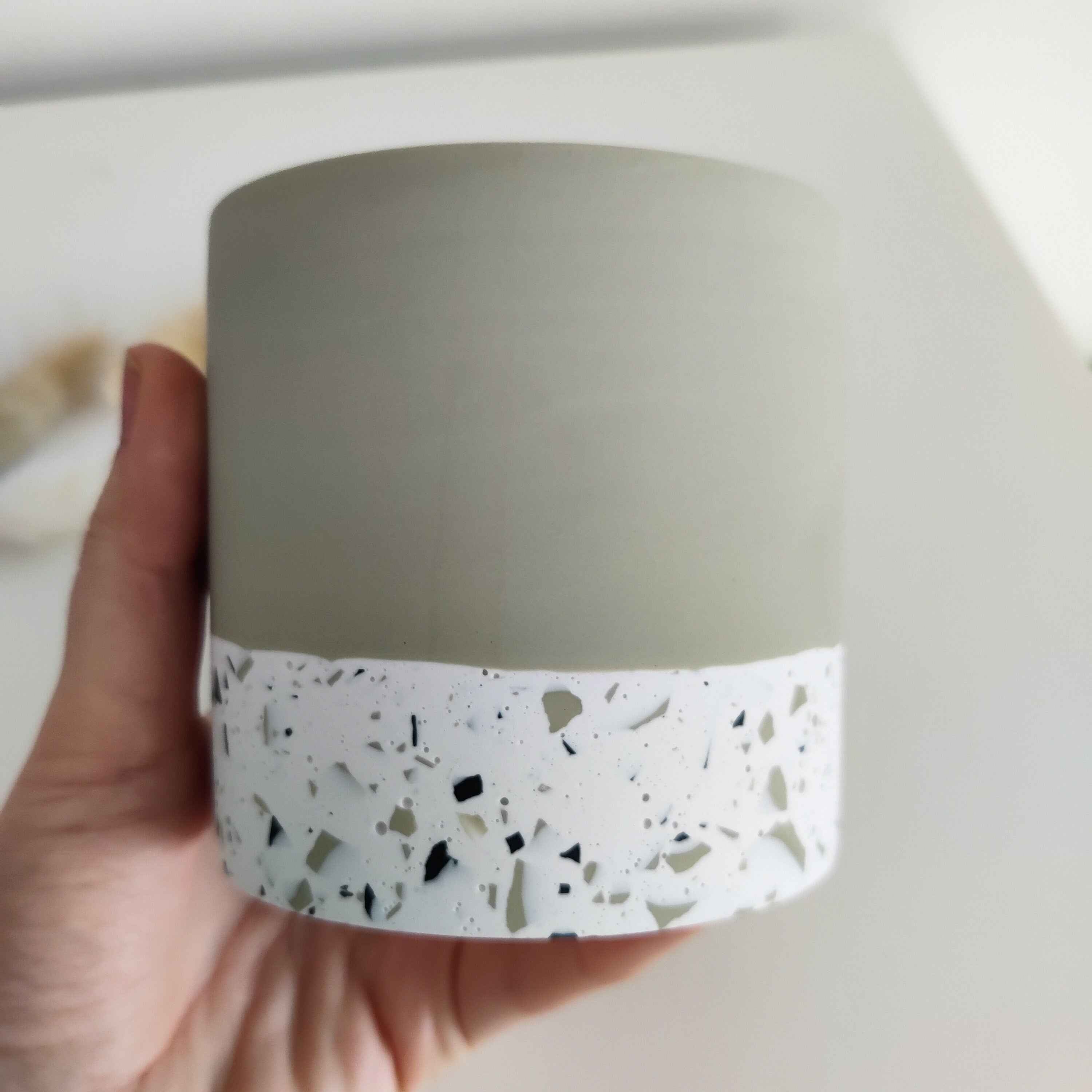 Half Terrazzo pen pot, make up brushes holder gift for her pink, sage green, beige