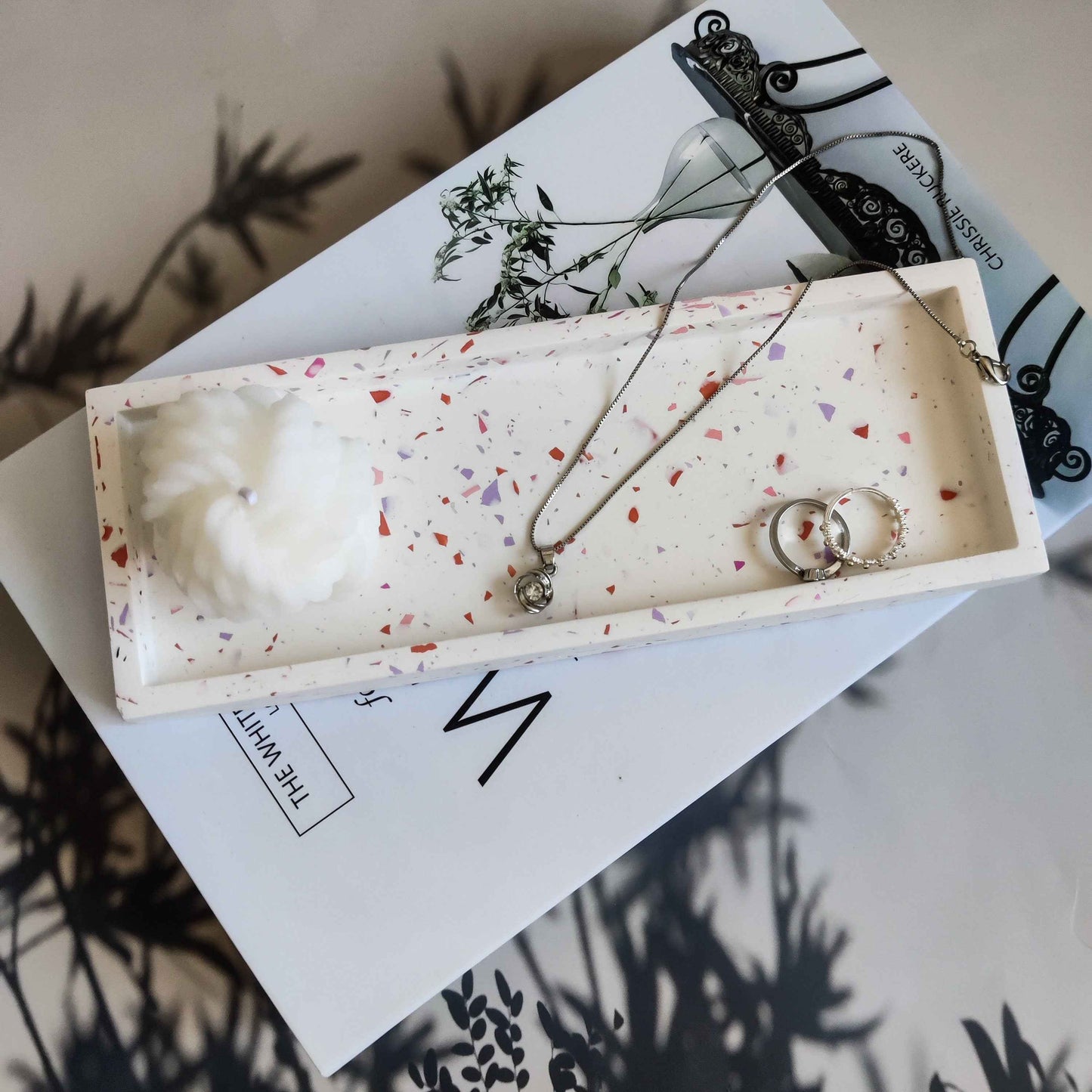 Rectangular trinket tray monochrome or terrazzo