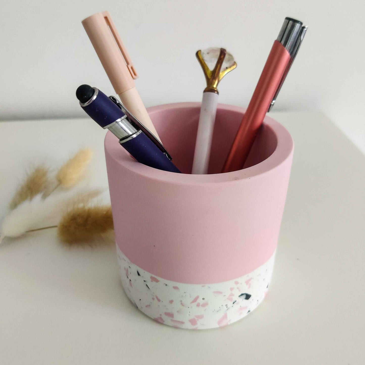 Half Terrazzo pen pot, make up brushes holder gift for her pink, sage green, beige