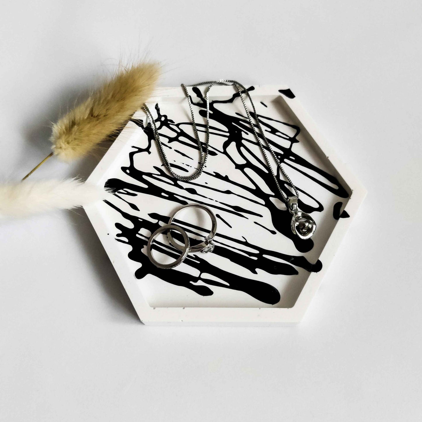 Splatter hexagonal trinket dish for entry table, jewellery tray