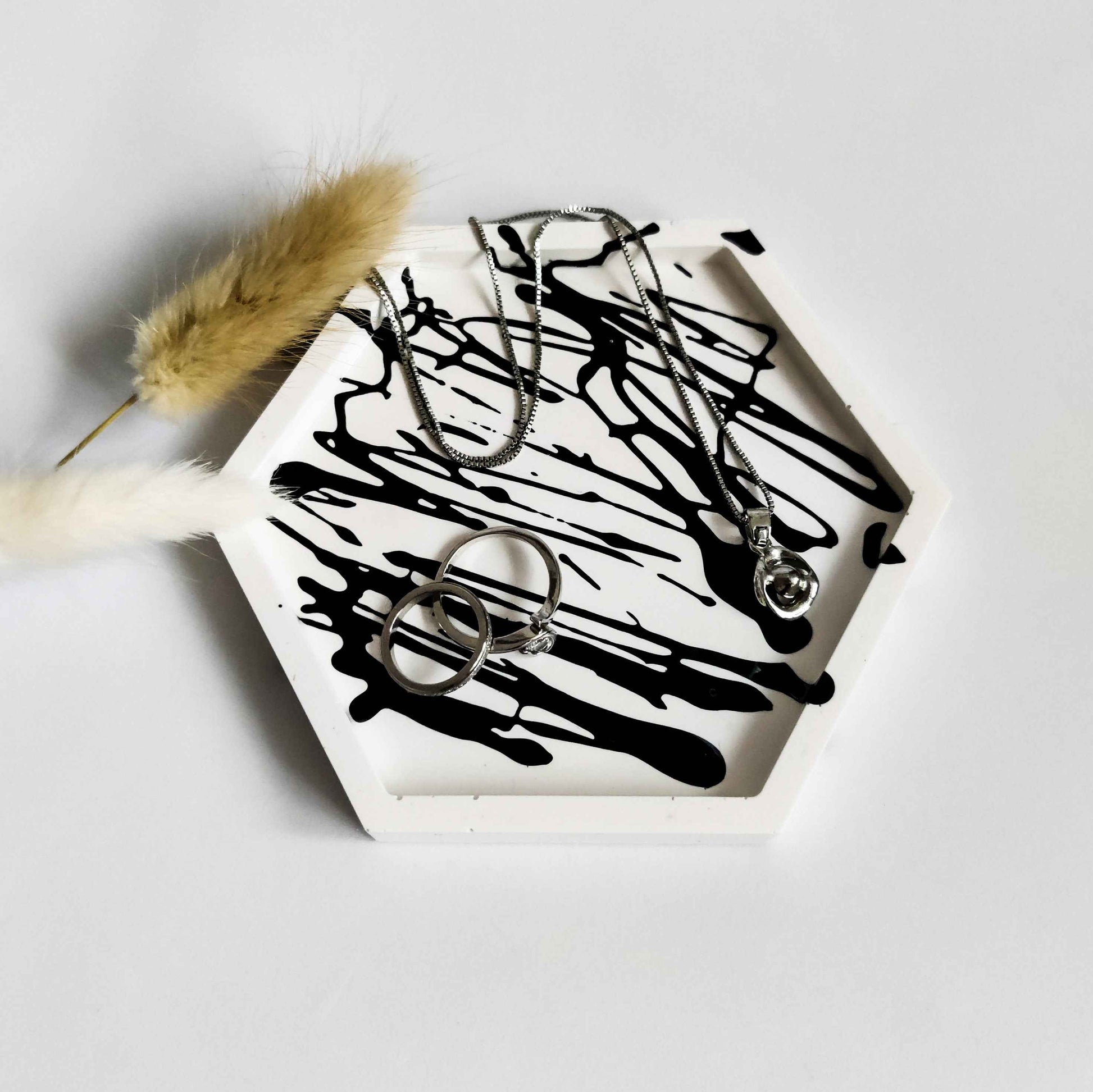 Splatter hexagonal trinket dish for entry table, jewellery tray