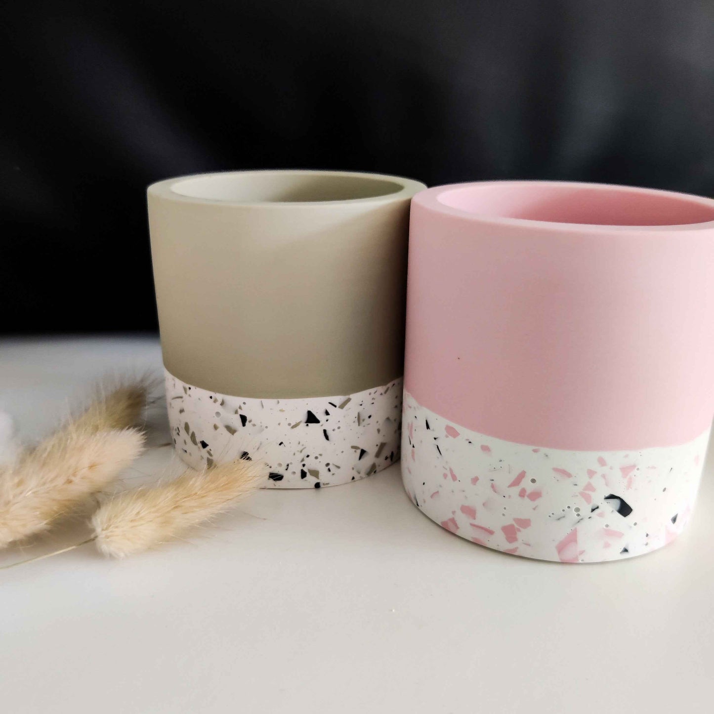 Half Terrazzo pen pot, make up brushes holder gift for her pink, sage green, beige