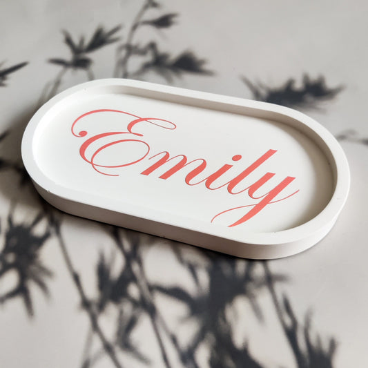 Personalised oval decorative trinket tray with name gift for best friend,  gifts for teachers or nurses, catch all vanity dish, desk decor