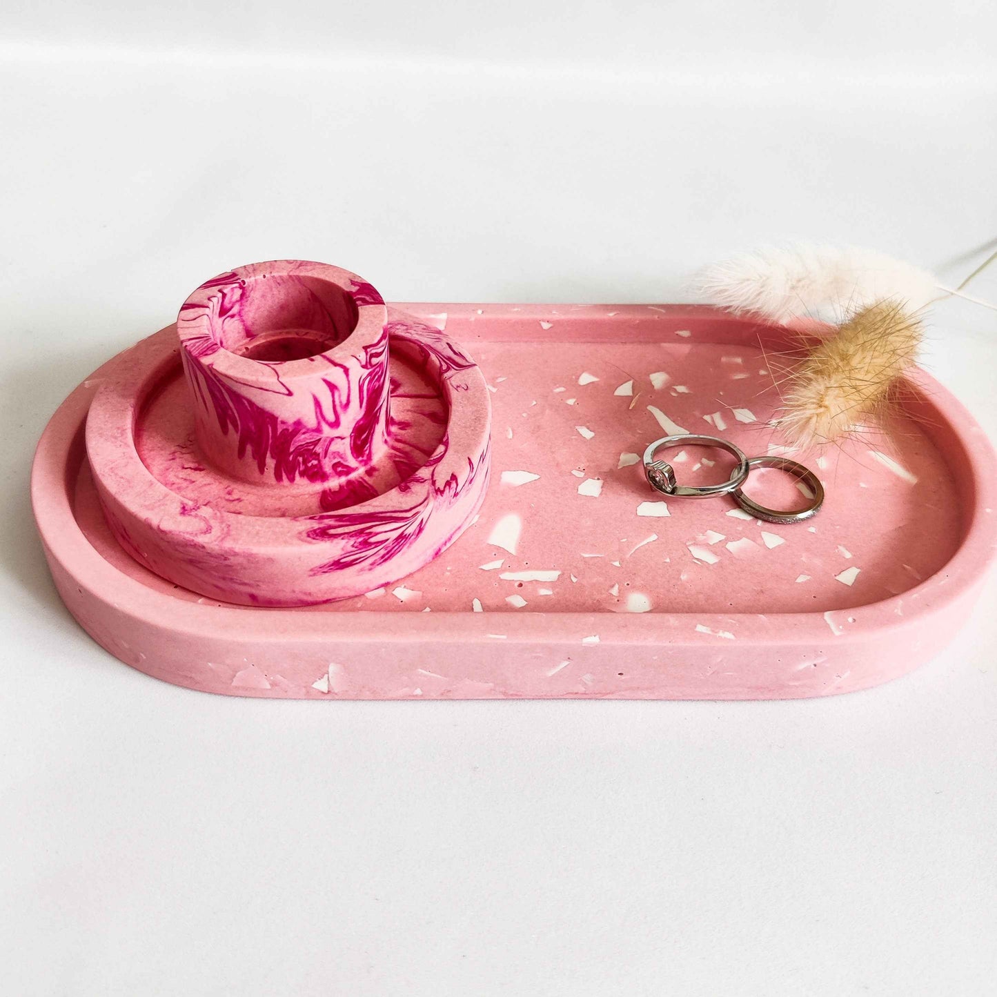 Pink candlestick holder, marble taper candle holder