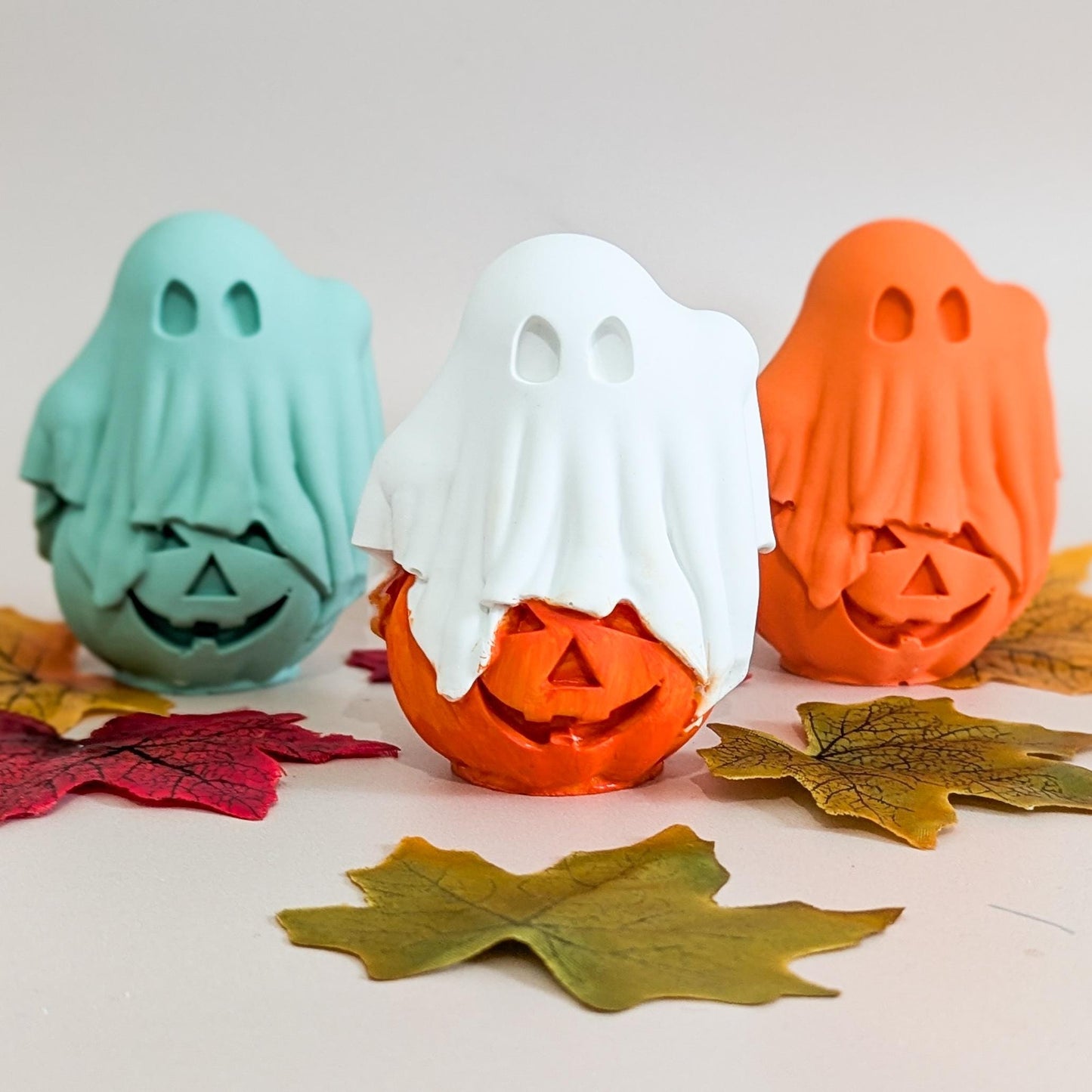 Halloween Decor Pumpkin and Ghost Figurine, Cute Handmade Halloween Ornament