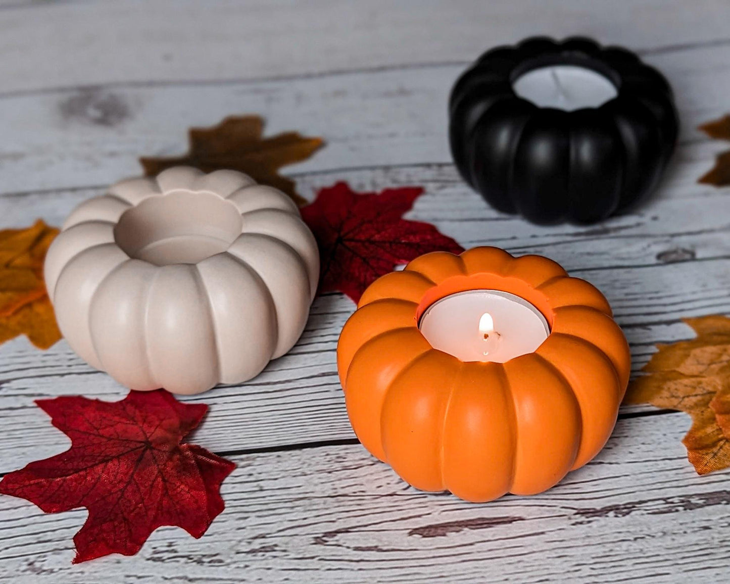 Pumpkin Tealight Holder- White,Beige, Gold flakes, Black