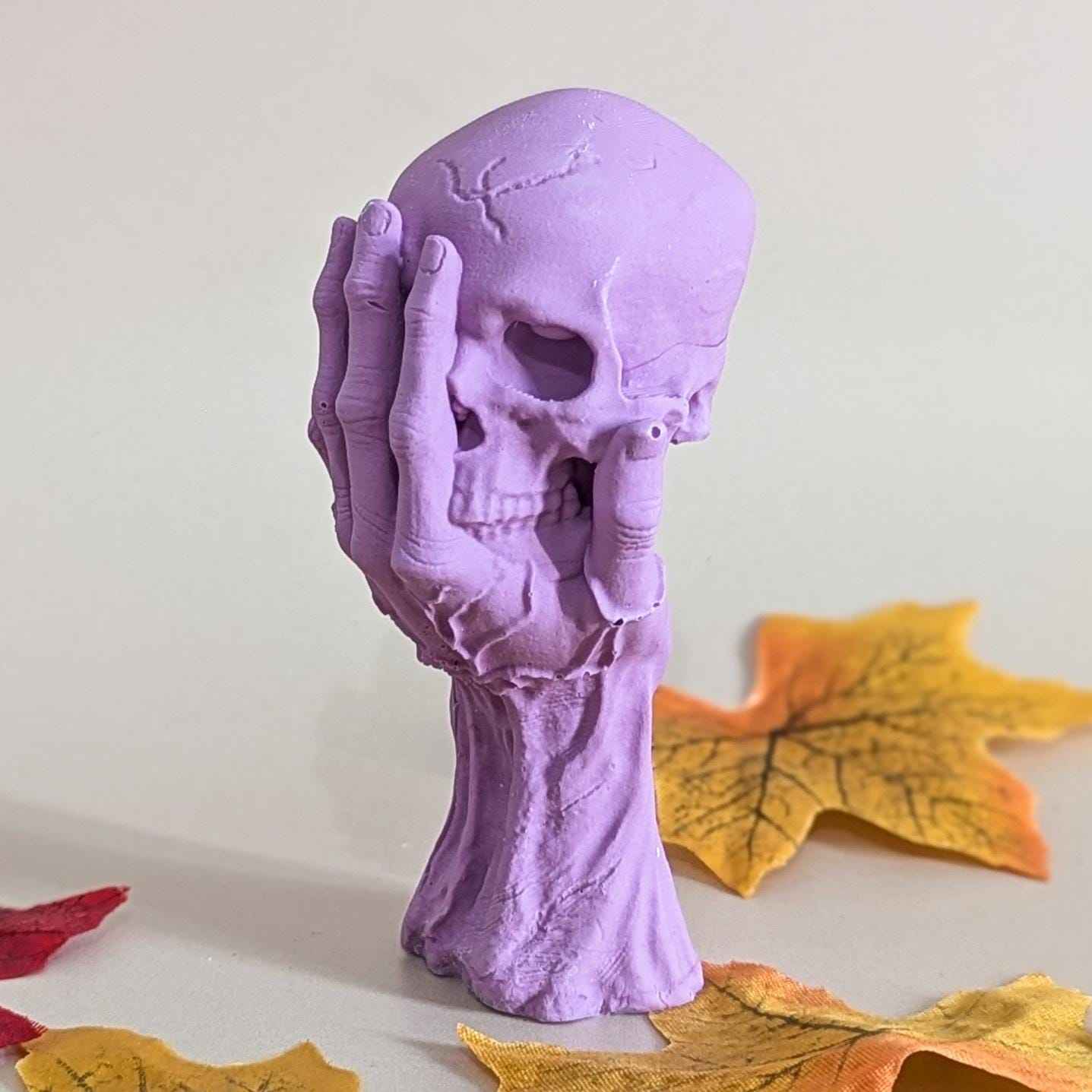 Halloween Skull Decoration Figurine for Shelf, Small Gothic Halloween Ornament | Pastel Skeleton Statue | Spooky Alternative Home Decor